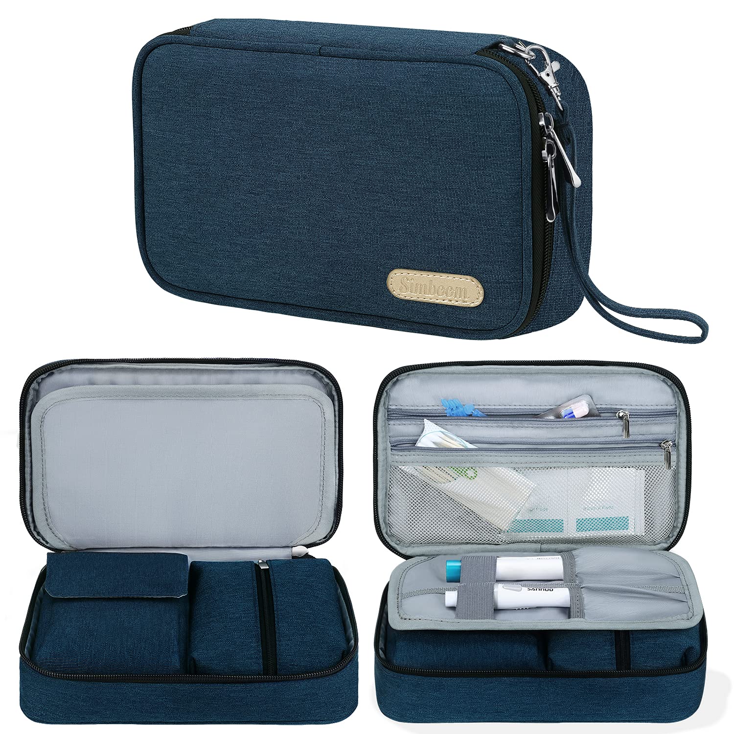 Simboom Insulin Travel Case - Diabetic Supplies Organizer Bag with Hand Strap for Insulin Pens, Glucose Meter & Accessories (Blue) - Perfect for Travel, Work & Daily Diabetes Management
