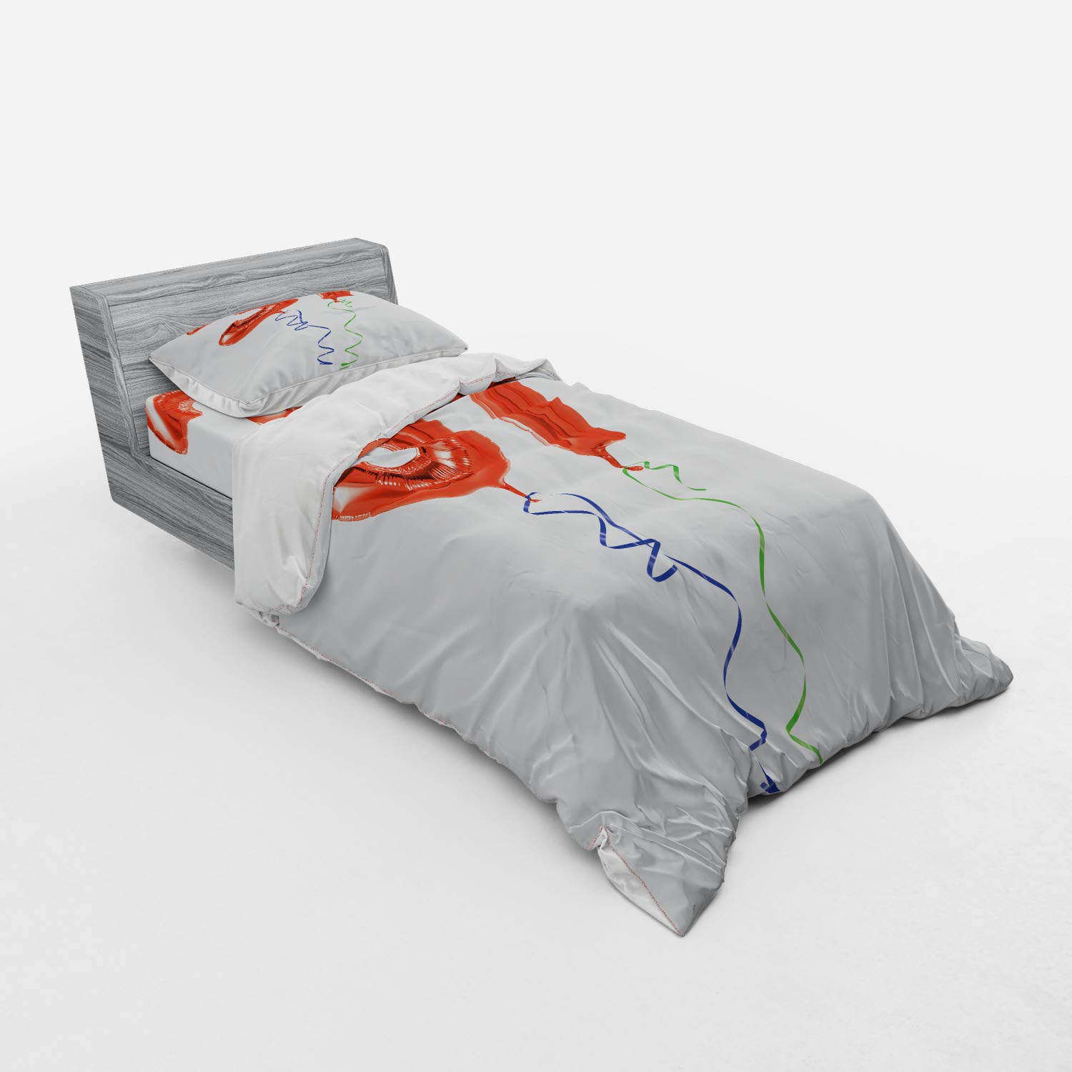 Ambesonne 37th Birthday Duvet Cover Set - Flying Balloons Design for Twin XL Bed | 3-Piece Bedding Set with Sham & Fitted Sheet in Red & White | Perfect for Adult Birthday Parties, Surprise Gifts & Bedroom Decor