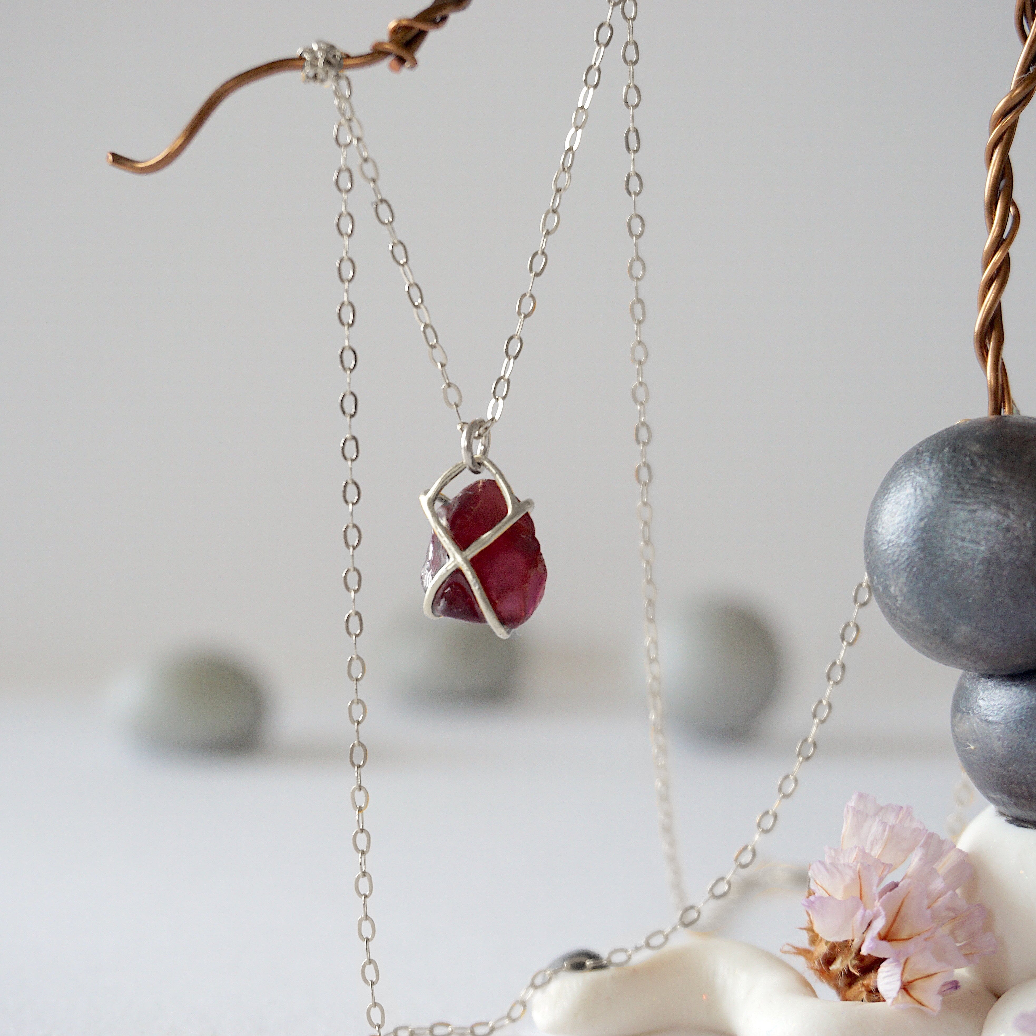 Garnet Sterling Silver Huggie Charm Necklace - Elegant Dainty Jewelry for Women, Perfect for Everyday Wear, Gifts & Special Occasions