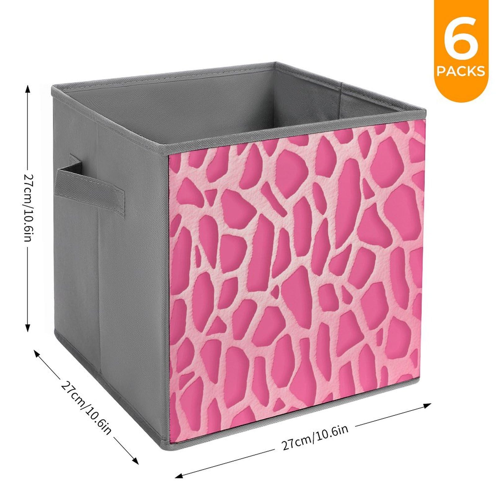 6-Piece Collapsible Storage Bins with Giraffe Print & Handles - Foldable Fabric Storage Containers for Home Organization, Closet, Nursery, Laundry Room & Shelves - Space Saving Storage Baskets for Toys, Blankets & Household Items
