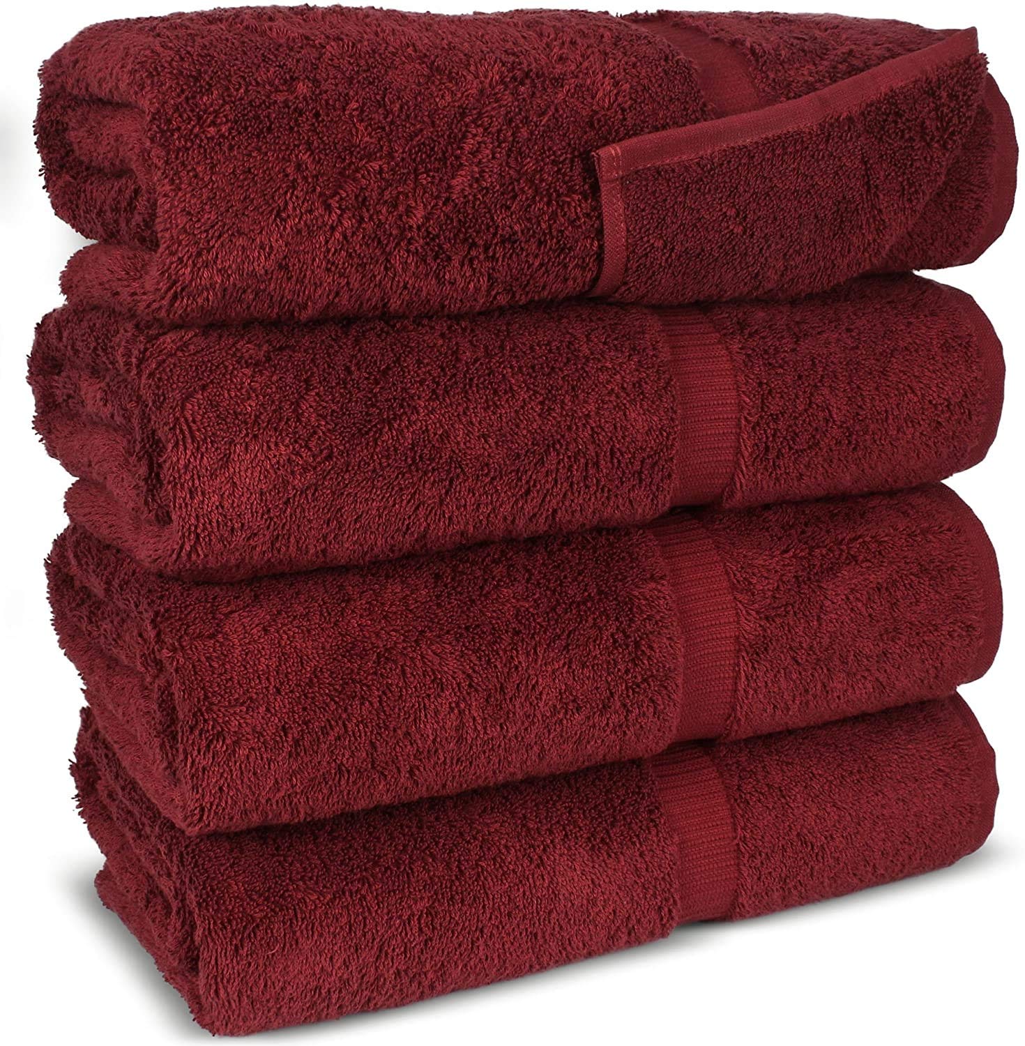 Premium FTB Classic 4-Piece Bath Towel Set - 27x54 Inches, Ultra Soft & Absorbent (Cranberry) - Perfect for Spa, Bathroom & Luxury Hotel Use