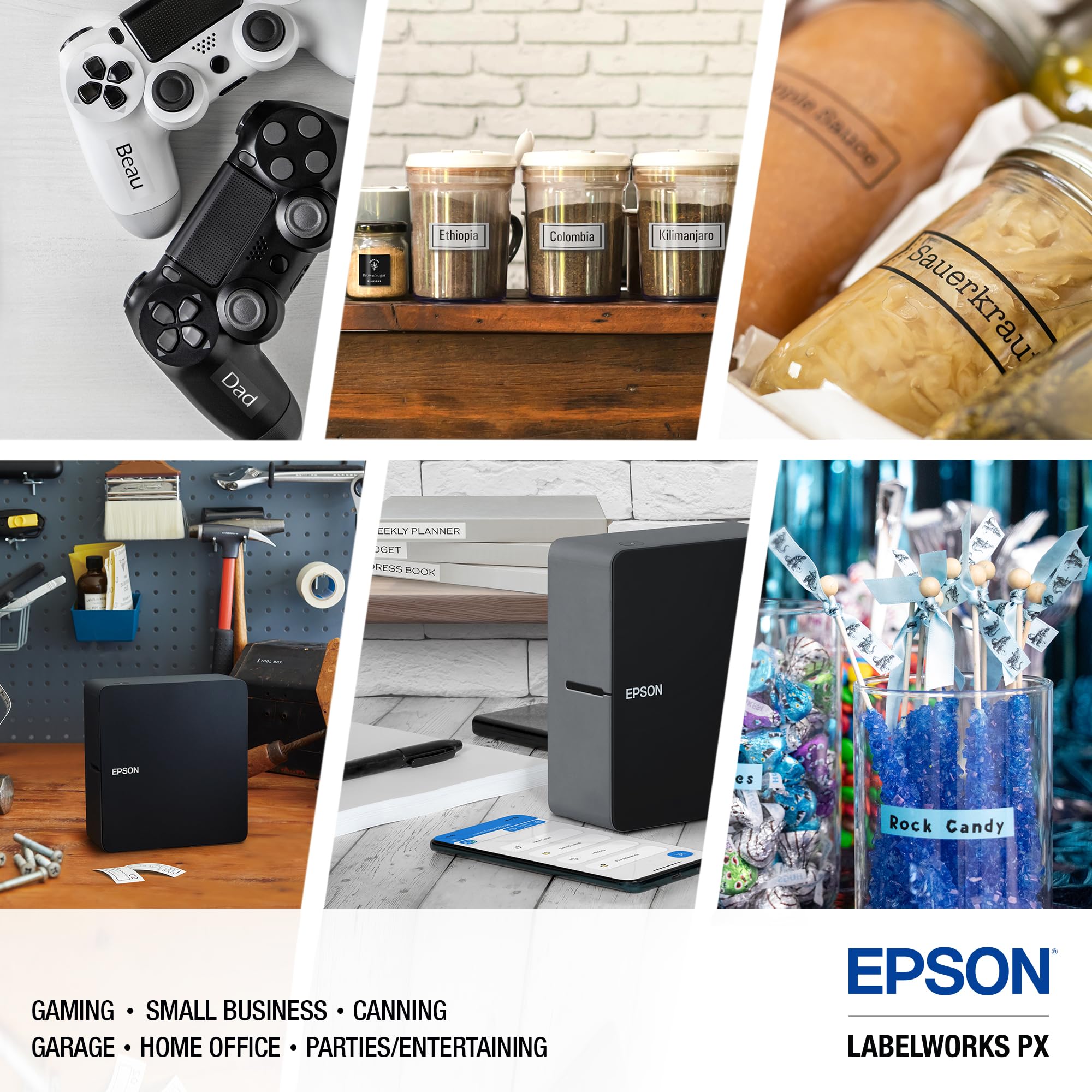 Epson LW-C610PX-BLK Premium Portable Bluetooth Label Printer - Wireless Label Maker for Crafts, Home & Office Organization with Designer Tapes - Compatible with iOS & Android Apps - Perfect for Scrapbooking, Pantry Labels & File Organization
