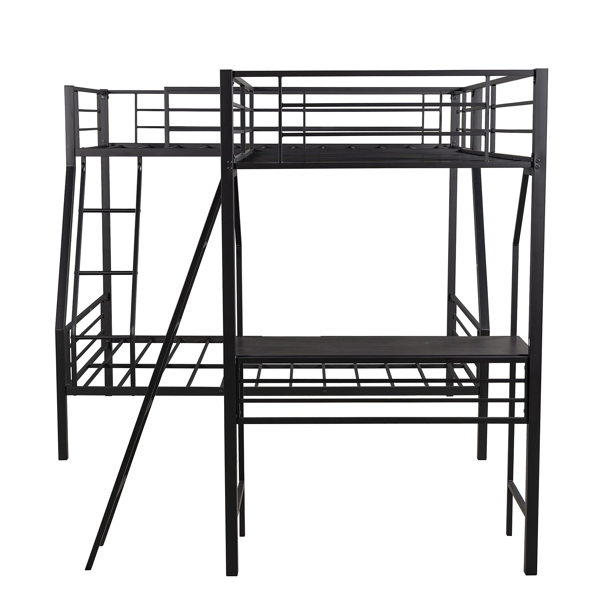 Space-Saving Metal Loft Bed - Twin Over Full Bunk Bed with Built-in Desk, Ladder & Safety Guardrails | Triple Loft Bed Design, No Box Spring Required | Perfect for Small Apartments, Dorms & Kids' Rooms