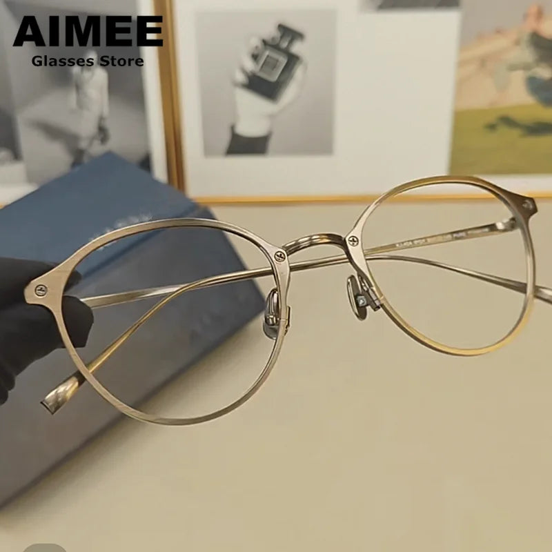 Aimee Unisex Full Rim Round Acetate Titanium Eyeglasses Frame 18045 - Stylish & Lightweight Glasses for Men & Women - Perfect for Reading, Work, and Everyday Wear