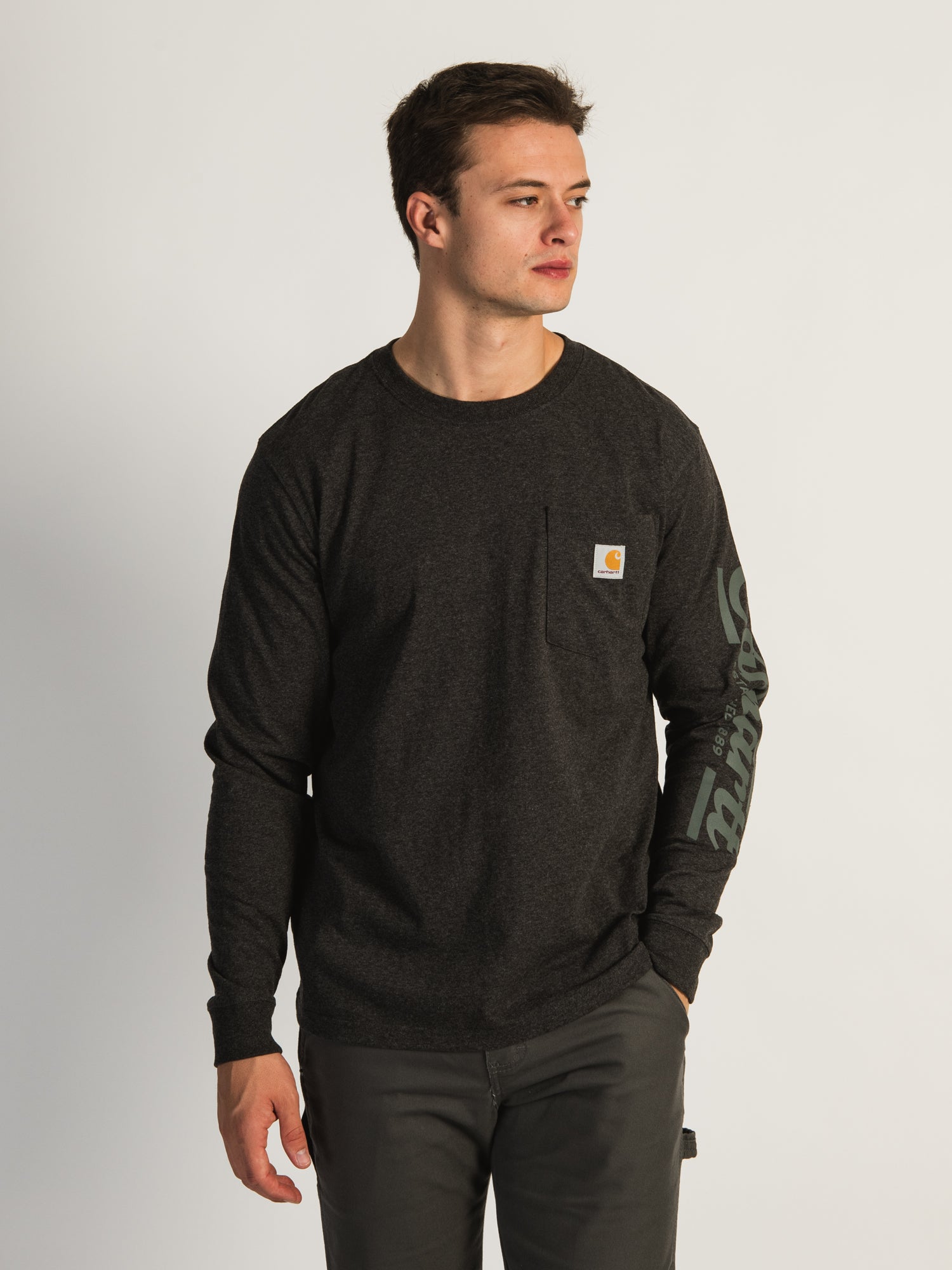 Carhartt Heavyweight Long Sleeve Script T-Shirt for Men - Durable Workwear & Casual Style - Perfect for Construction, Outdoor Activities & Everyday Wear