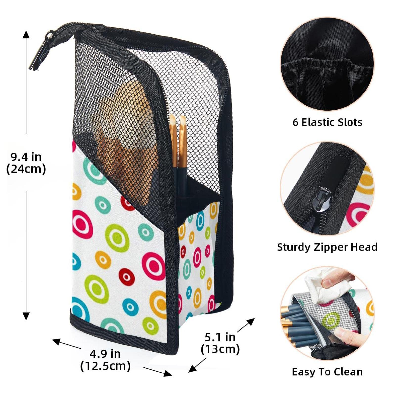 Premium 12-Piece Makeup Brush Organizer Bag with Colorful Dots Print - Portable Travel Makeup Brush Holder Case for Professional Artists & Home Use