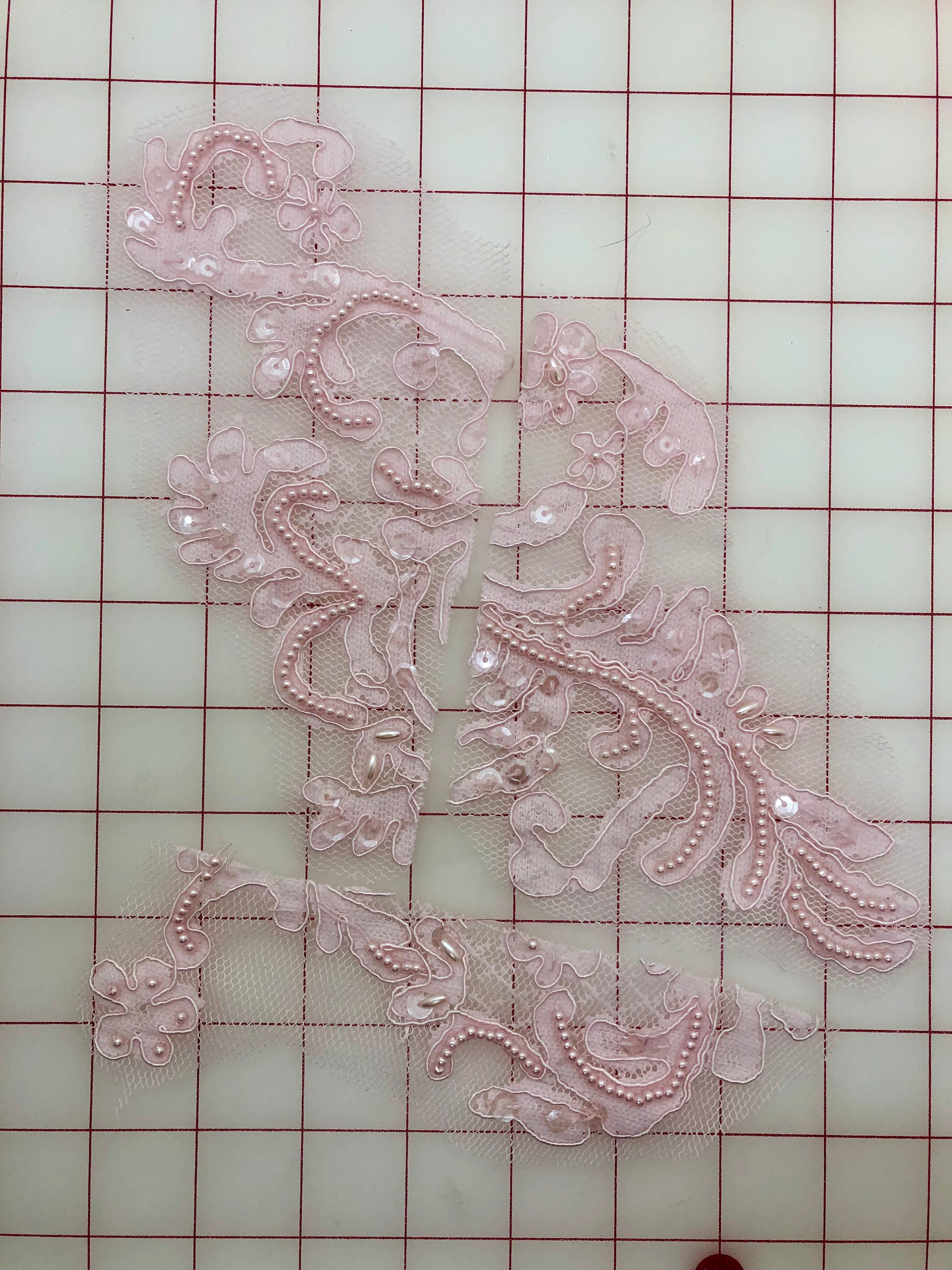 Exquisite Beaded & Sequined Lace Applique Motifs - Pink Designs (Sizes B, C, D) | Perfect for Wedding Dresses, Bridal Gowns & DIY Costume Embellishments