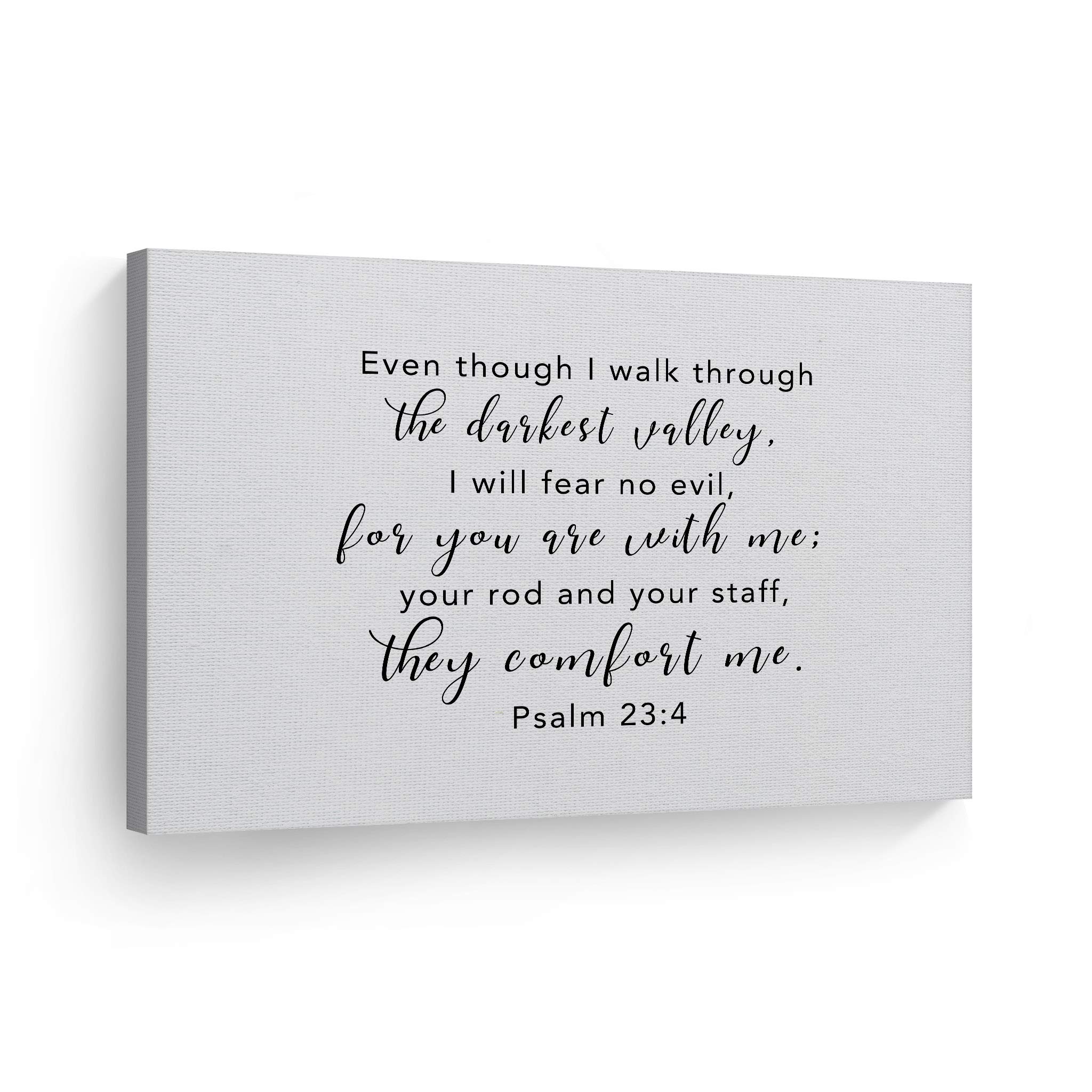 Smile Art Design Psalm 23:4 Scripture Wall Art - 'Even Though I Walk Through The Darkest Valley I Will Fear No Evil' Bible Verse Christian Canvas Print - Ready to Hang 30x40 - Perfect for Home, Office & Church Decor