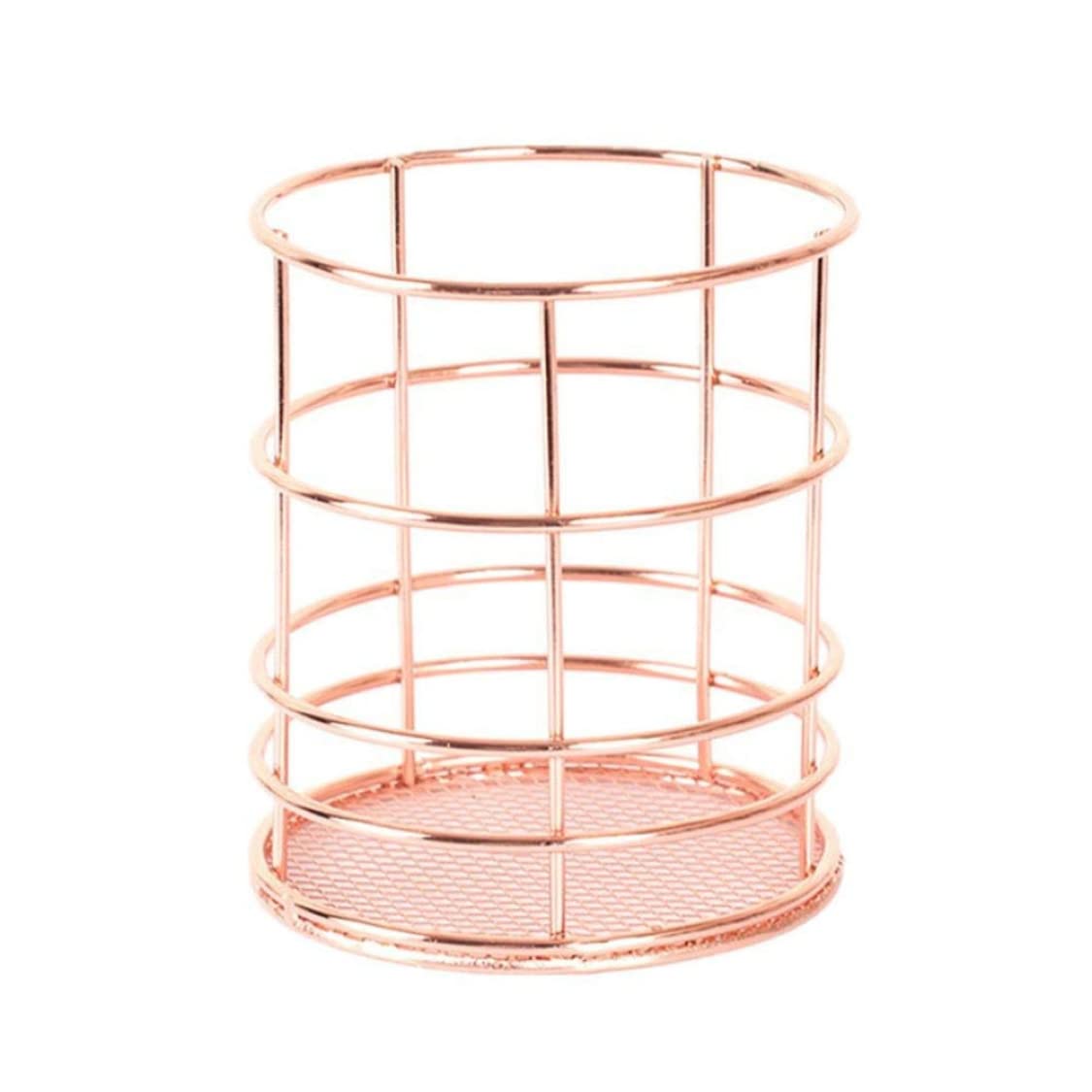 Eioflia Hollow Rose Pattern Makeup Brush Holder - Rose Gold Round Vase for Cosmetics, Pens & Stationery Storage | Perfect for Vanity, Office & Home Decor Organization