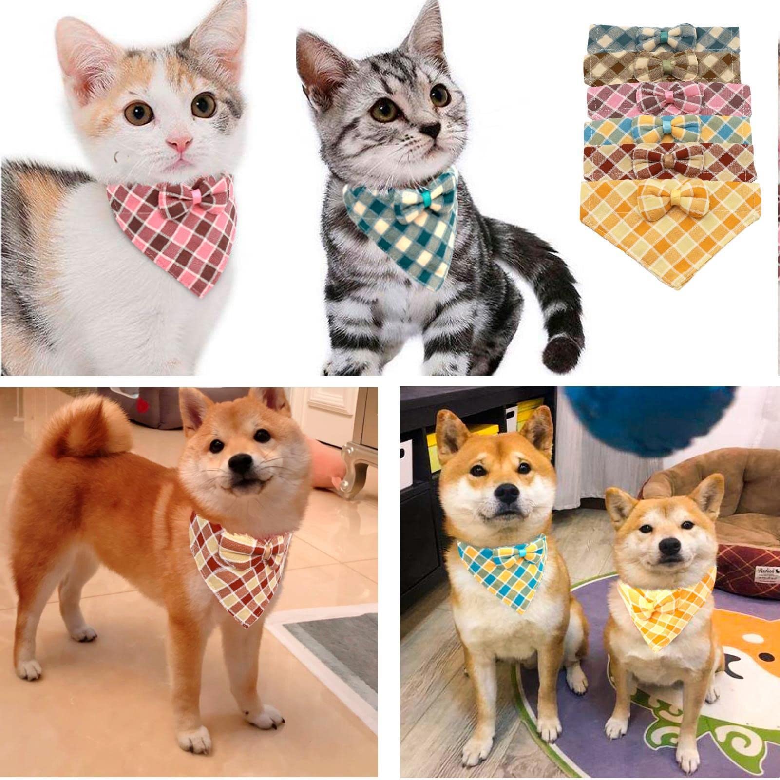 Adjustable Plaid Dog Collar with Bow - Cute Checkered Pet Collar for Small Dogs & Cats (Navy Blue) | Perfect for Parties, Photos & Daily Walks