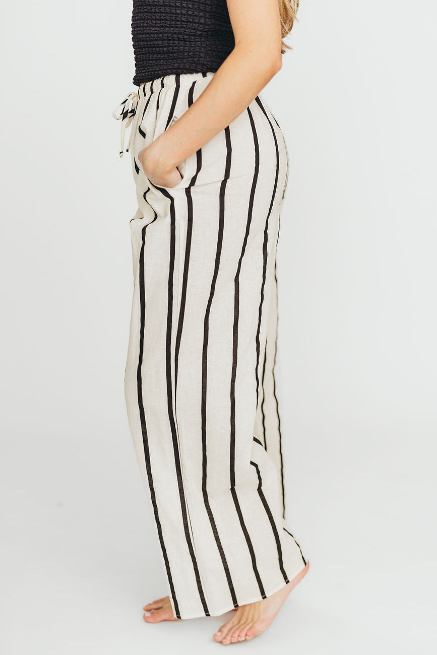 Kelsea Woven Pants for Women - Soft High Waisted Wide Leg Trousers in Cream & Black | Casual Office Wear, Weekend Outfits & Travel Essentials