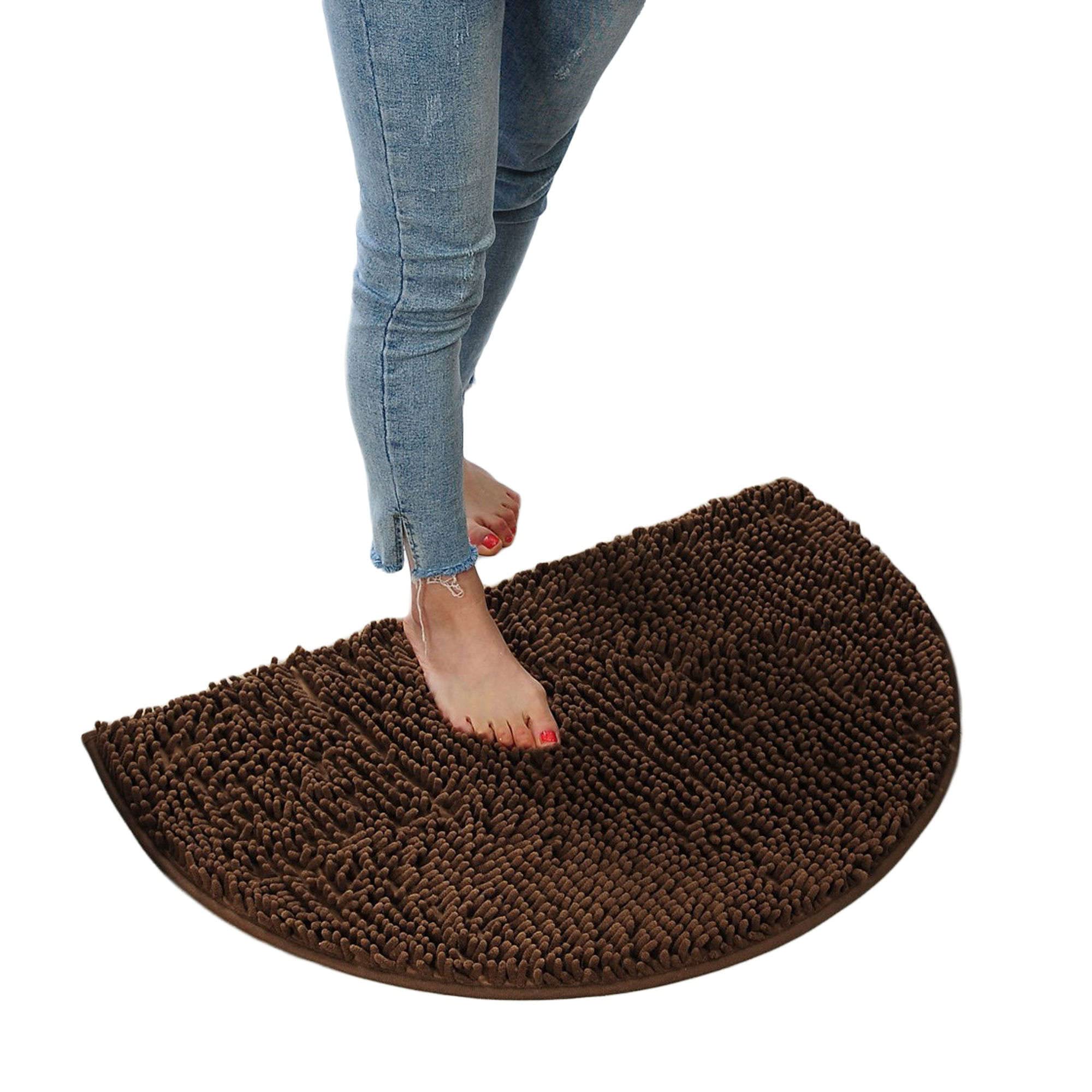 Super Absorbent Semi Circle Bathroom Rug Mat - Quick Dry, Machine Washable Shaggy Bath Rug for Tub & Shower - Plush Carpet Floor Mat (40x60cm) - Perfect for Bathroom Safety & Comfort