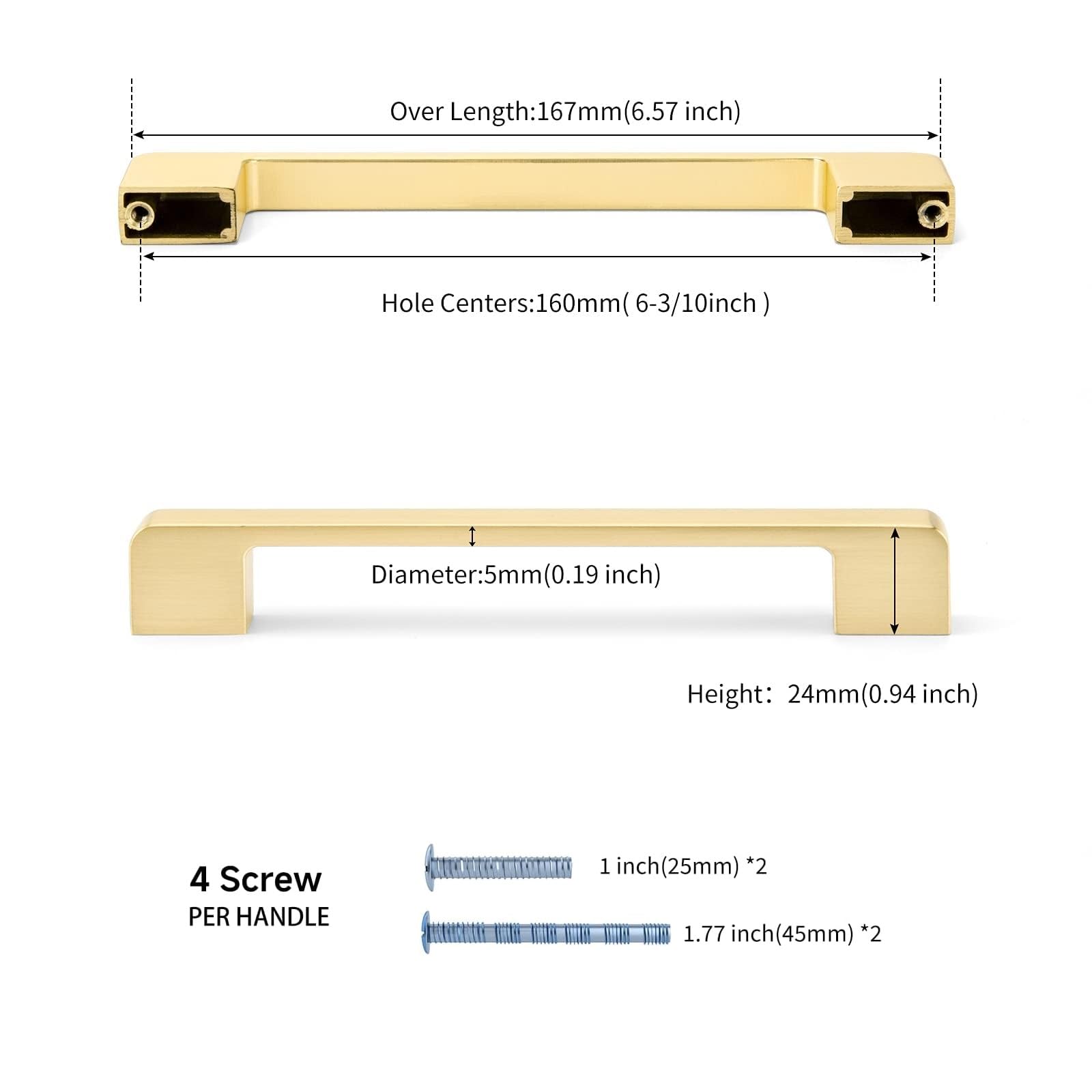 30 Pack 6-1/4 Inch Brushed Gold Cabinet Pulls - Solid Zinc Alloy Kitchen Cabinet Handles & Dresser Drawer Pulls - Rust-Resistant Hardware for Modern Cabinets, Wardrobes & Furniture (Brass Finish) - Perfect for Home Renovation & DIY Projects