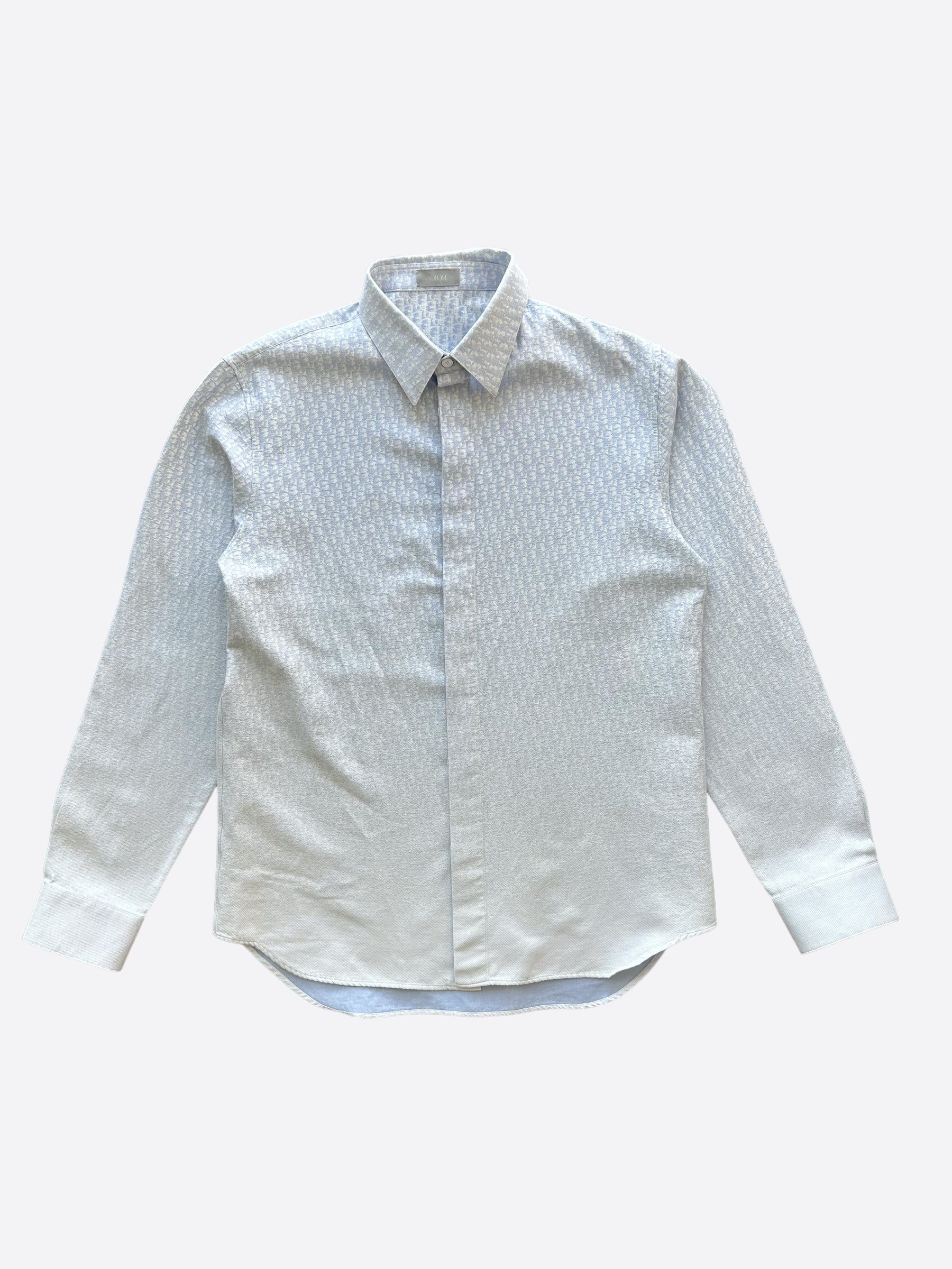 Dior Blue Gradient Oblique Button Up Shirt for Men - Luxury Designer Casual & Formal Wear - Perfect for Office, Parties & Special Occasions