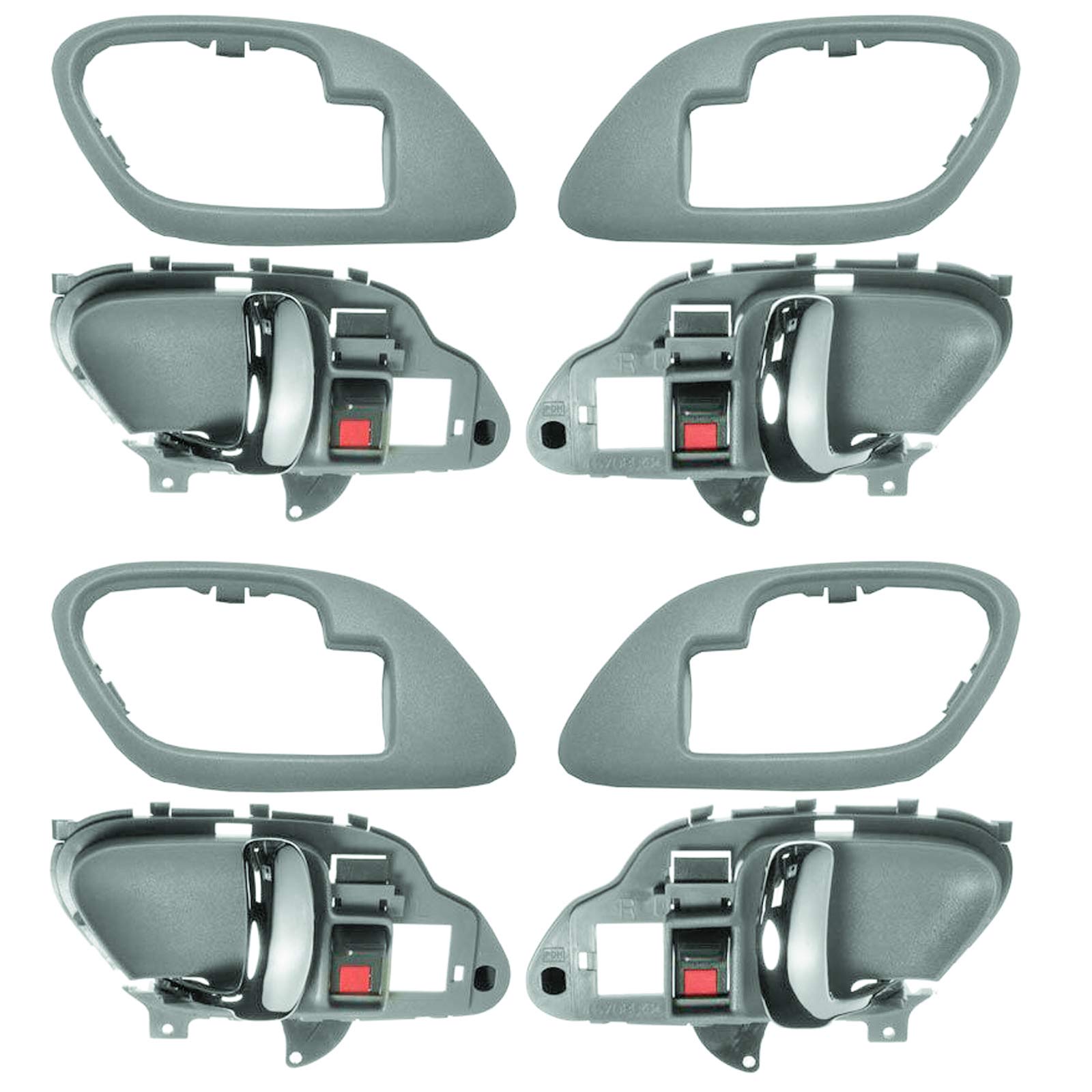 MyParts Gray & Chrome Interior Door Handle Bezel Set of 4 - Compatible with Chevy Silverado, GMC Sierra Pickup Trucks - Perfect for Interior Upgrade & Customization