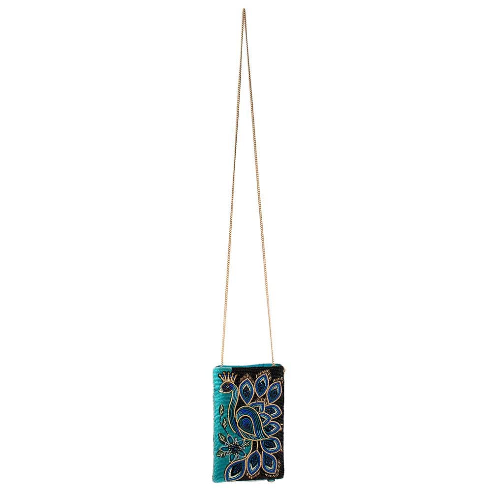 Mary Frances Peacock Pride Beaded Crossbody Phone Bag - Stylish Beaded Purse with Adjustable Strap for Women, Perfect for Parties, Weddings & Evening Events