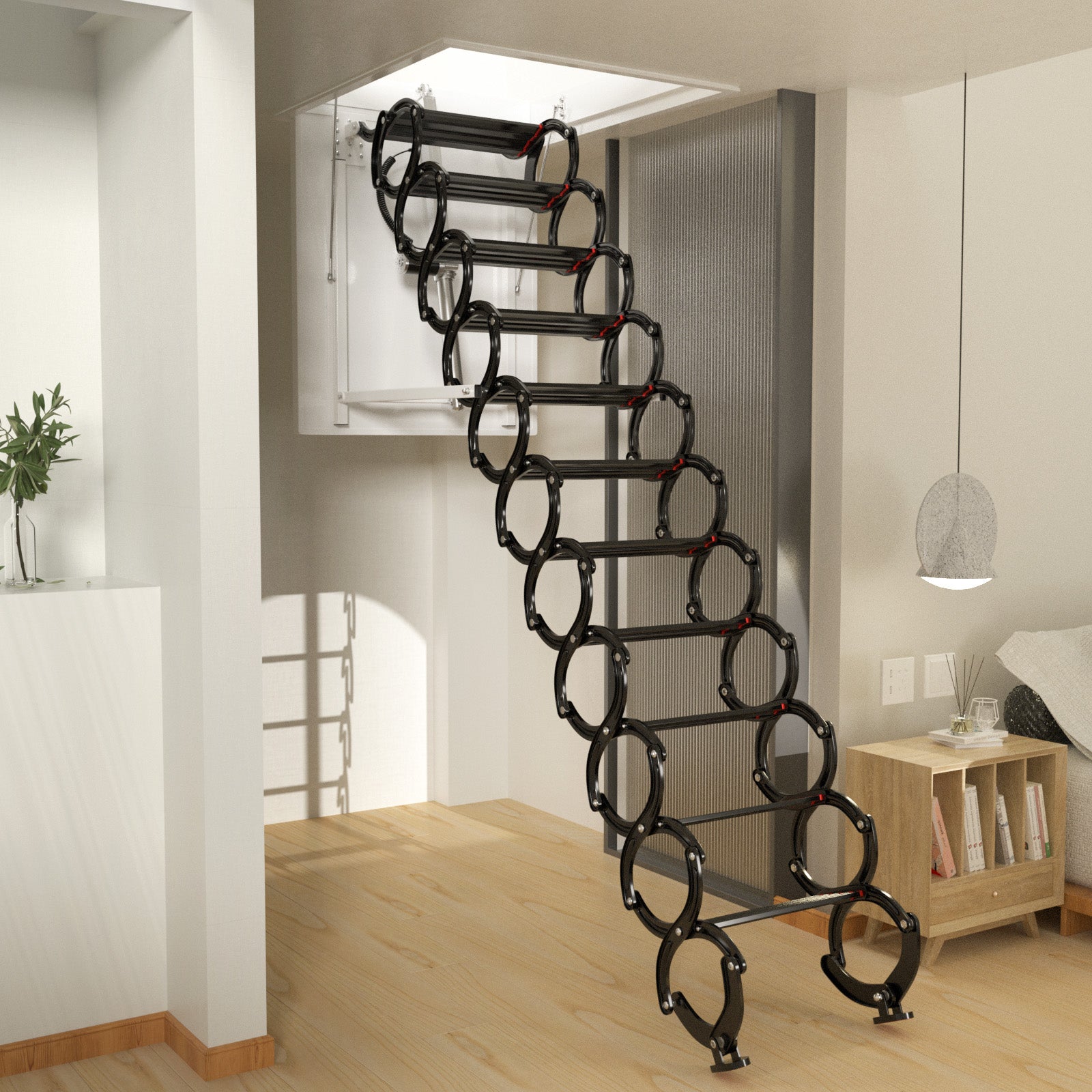 11 Steps 3m Electric Attic Ladder - Aluminum Folding Loft Ladder with Remote Control (31.5