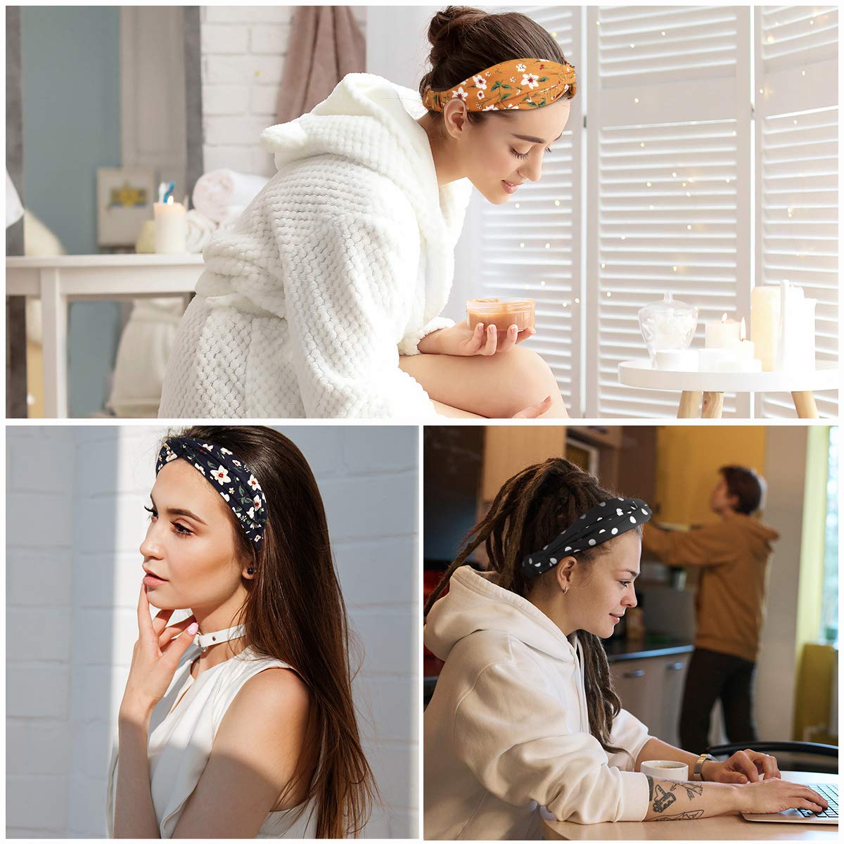 Boho Headbands for Women & Girls - 12PCS Elastic Knotted Headbands, Cross Headbands & Twisted Head Wraps - Fashion Hair Accessories for Casual, Work & Yoga