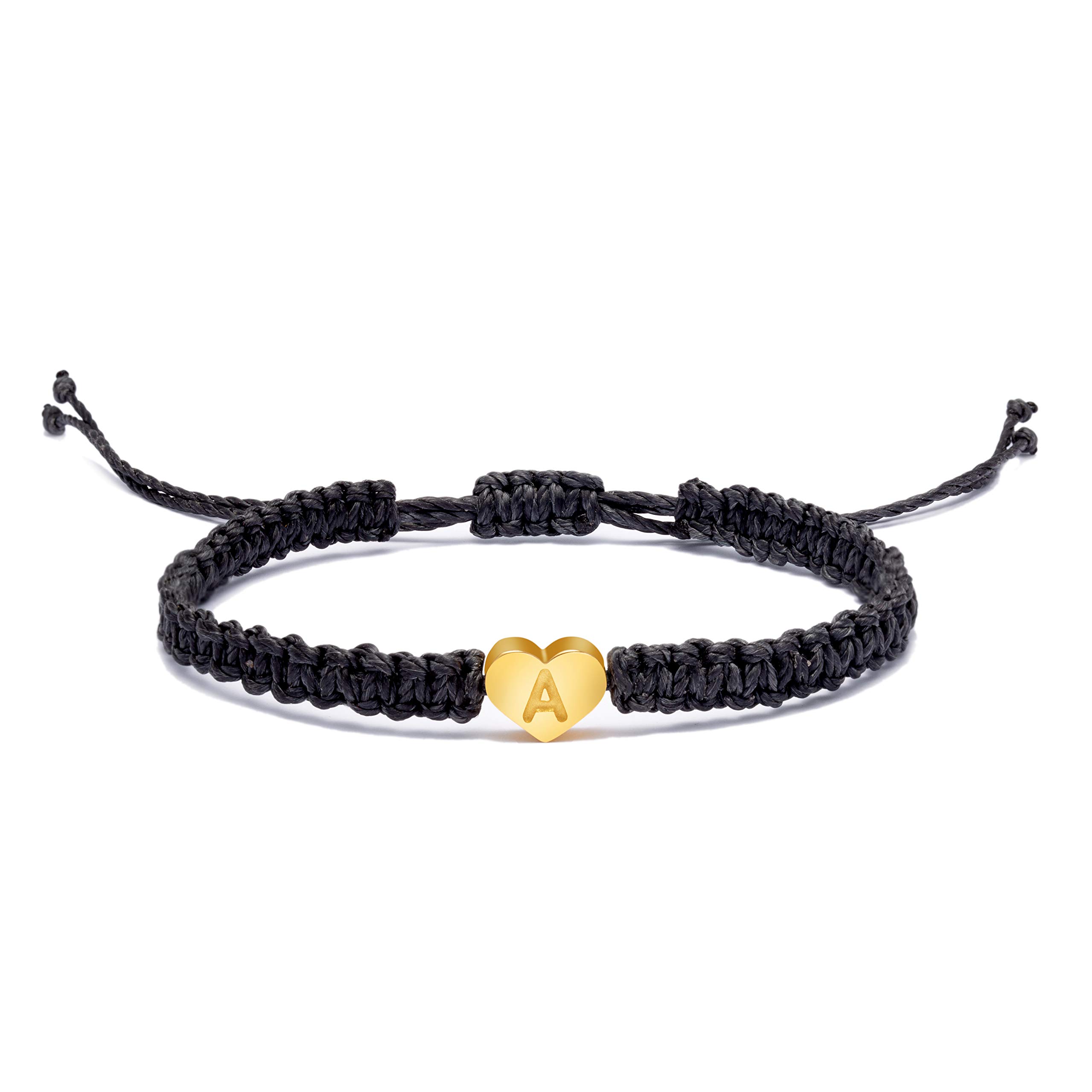 18K Gold Initial A Letter Heart Charm Bracelet for Women - Handmade Adjustable Rope Braided Jewelry - Personalized Birthday Gift for Her - Perfect for Anniversaries, Valentine's Day & Everyday Wear