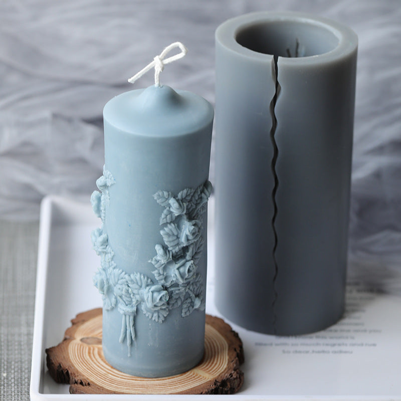 16cm Carved Cylinder Silicone Candle Mold for DIY Candles, Soap Making, Home Decor and Wedding Favors
