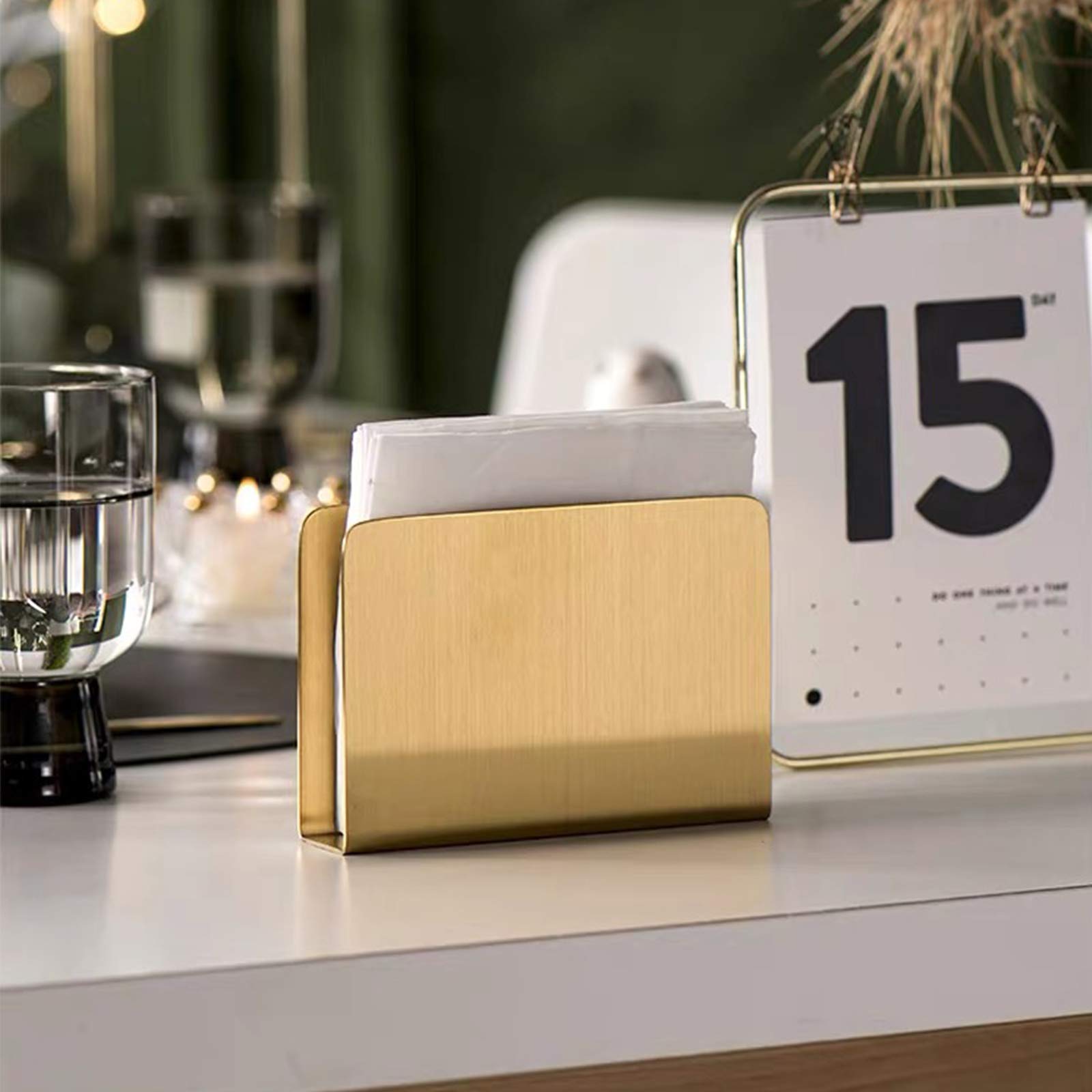 Gold Stainless Steel Napkin Holder - Freestanding Square Tissue Dispenser for Dining Table, Kitchen Countertop & Guest Towel - Elegant Tableware for Restaurants, Weddings & Home Decor