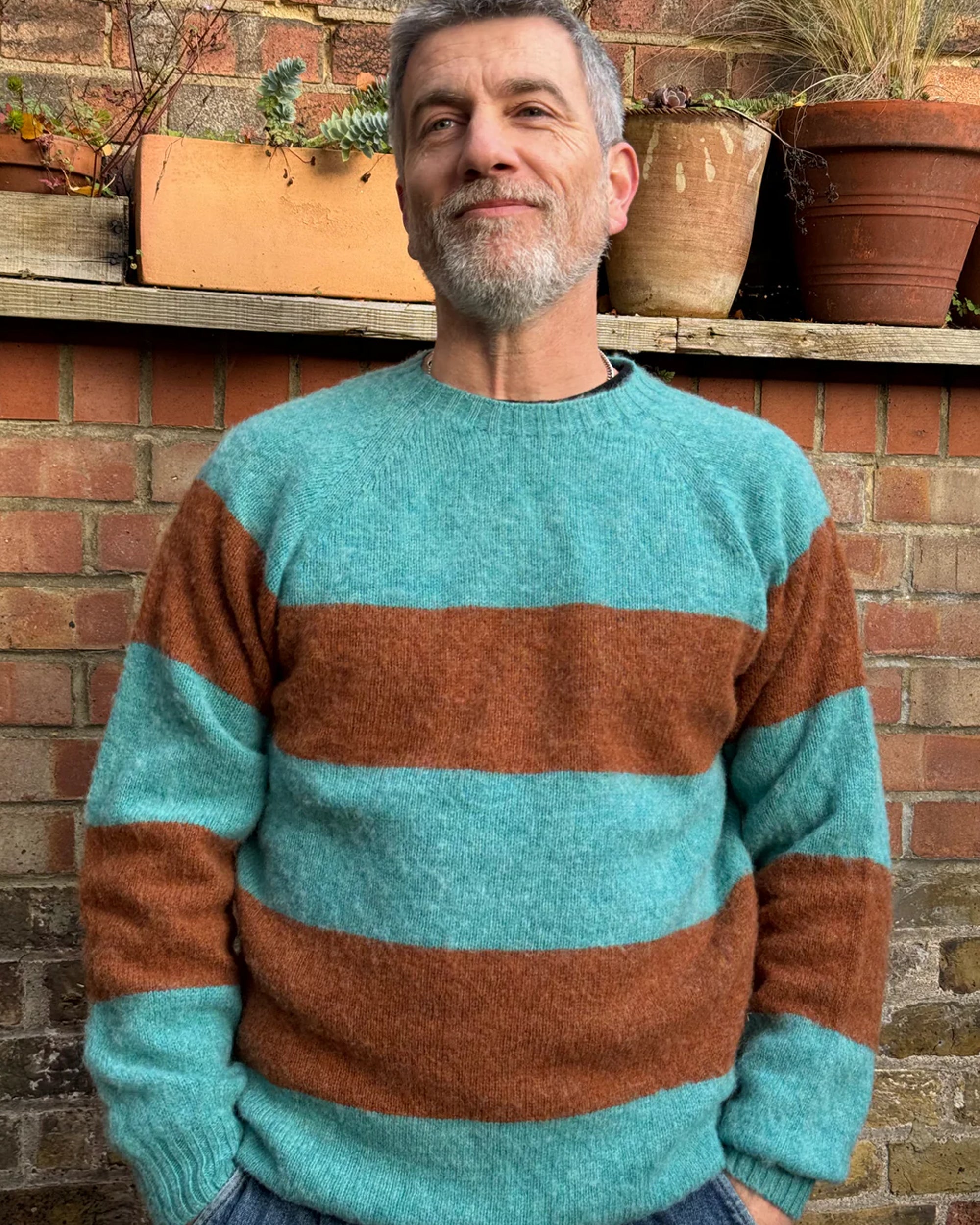 Lowie Men's Mocha & Sky Blue Striped Sweater Jumper - Casual Pullover for Fall & Winter, Perfect for Office, Dating and Outdoor Activities