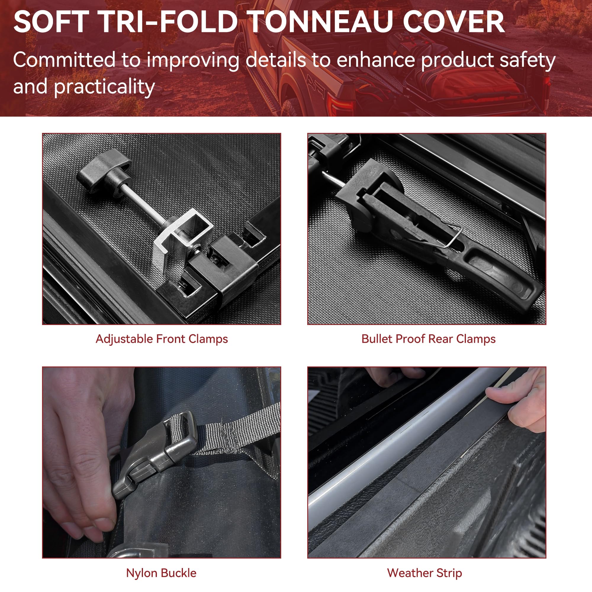 YITAMOTOR Soft Tri-Fold Truck Bed Tonneau Cover for 2014-2018 Chevy Silverado & GMC Sierra 1500 Fleetside 5.8 ft Bed - Waterproof & Durable Pickup Truck Accessory for Cargo Protection & Improved Fuel Efficiency
