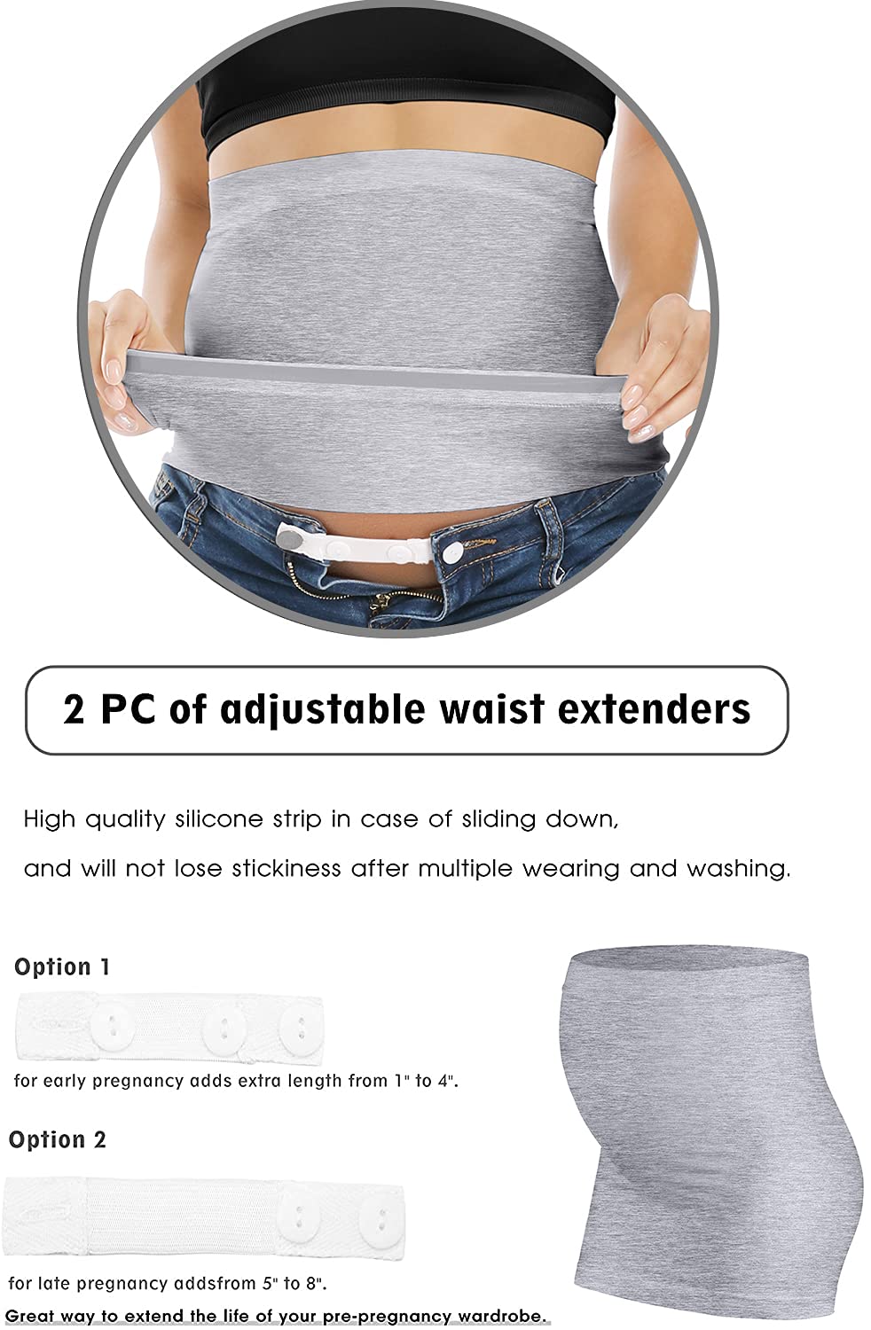 **Maternity Belly Band for Pregnant Women - Postpartum Support Belt for Pants & Jeans - Comfortable Pregnancy Support for Everyday Wear & Active Moms**