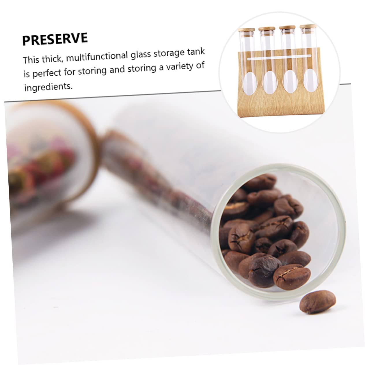 Cabilock 12-Piece Glass Test Tube Set with Wooden Holder Rack & Stoppers - Clear Glass Storage Jars for Coffee Beans, Spices, Tea, Sugar & Candy - Perfect for Kitchen Organization, Coffee Shops & DIY Craft Display