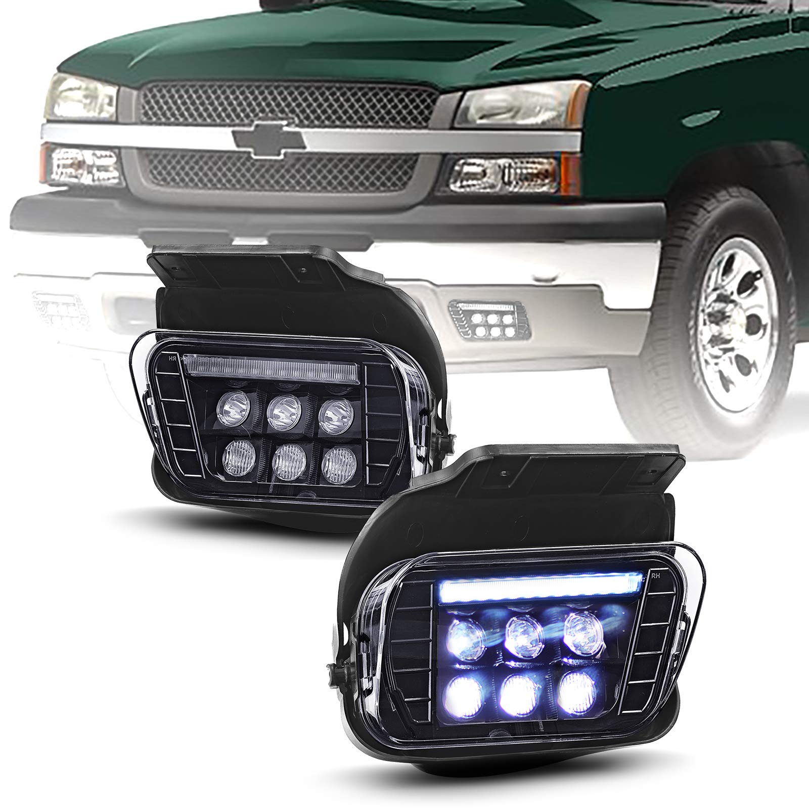 Tecoom LED Fog Lights with DRL for 2003-2007 Chevy Avalanche Silverado 1500/2500/3500 - High Visibility Daytime Running Lamps & Night Driving Safety Lights