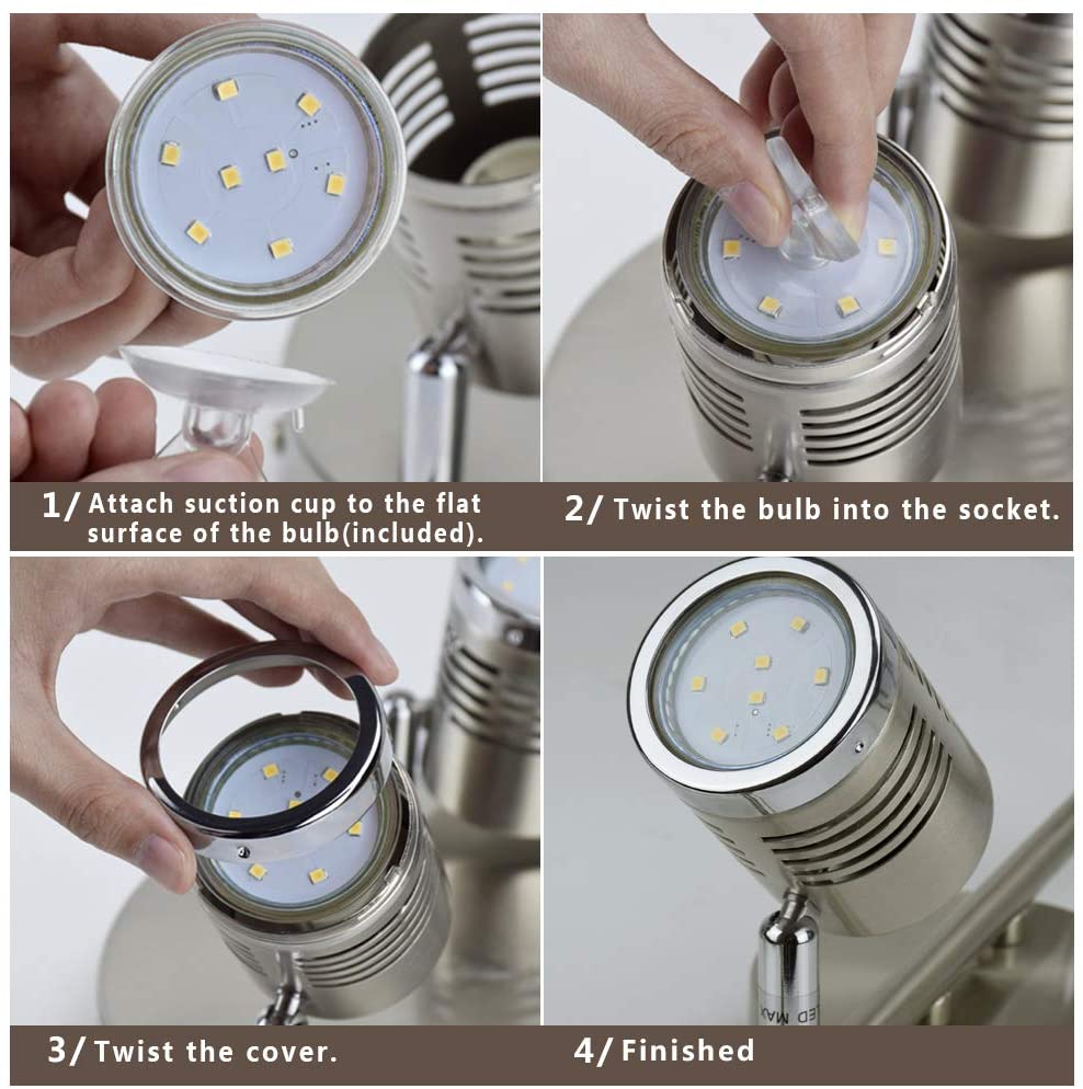 DLLT LED Track Lighting Kit - 4 Pack Flush Mount Ceiling Spot Lights with GU10 Base & Warm White Bulbs Included - Perfect for Kitchen, Dining Room, Bedroom, Hallway Lighting - Modern Home & Commercial Interior Design Solution
