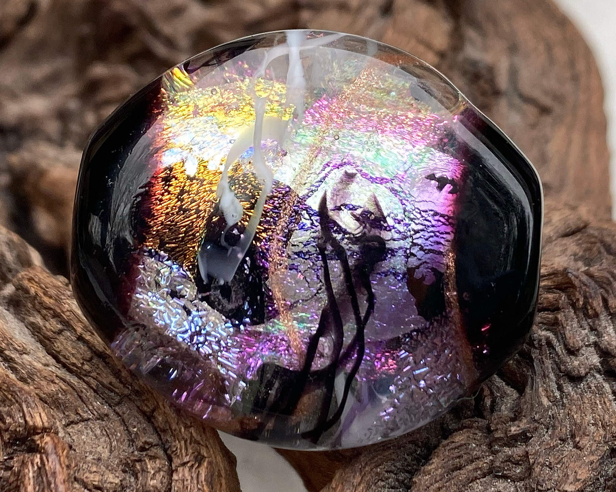 Pink Dichroic Shimmer Lampwork Glass Focal Bead for Jewelry Making - Handmade SRA Artisan Bead for Necklaces, Bracelets & DIY Craft Projects