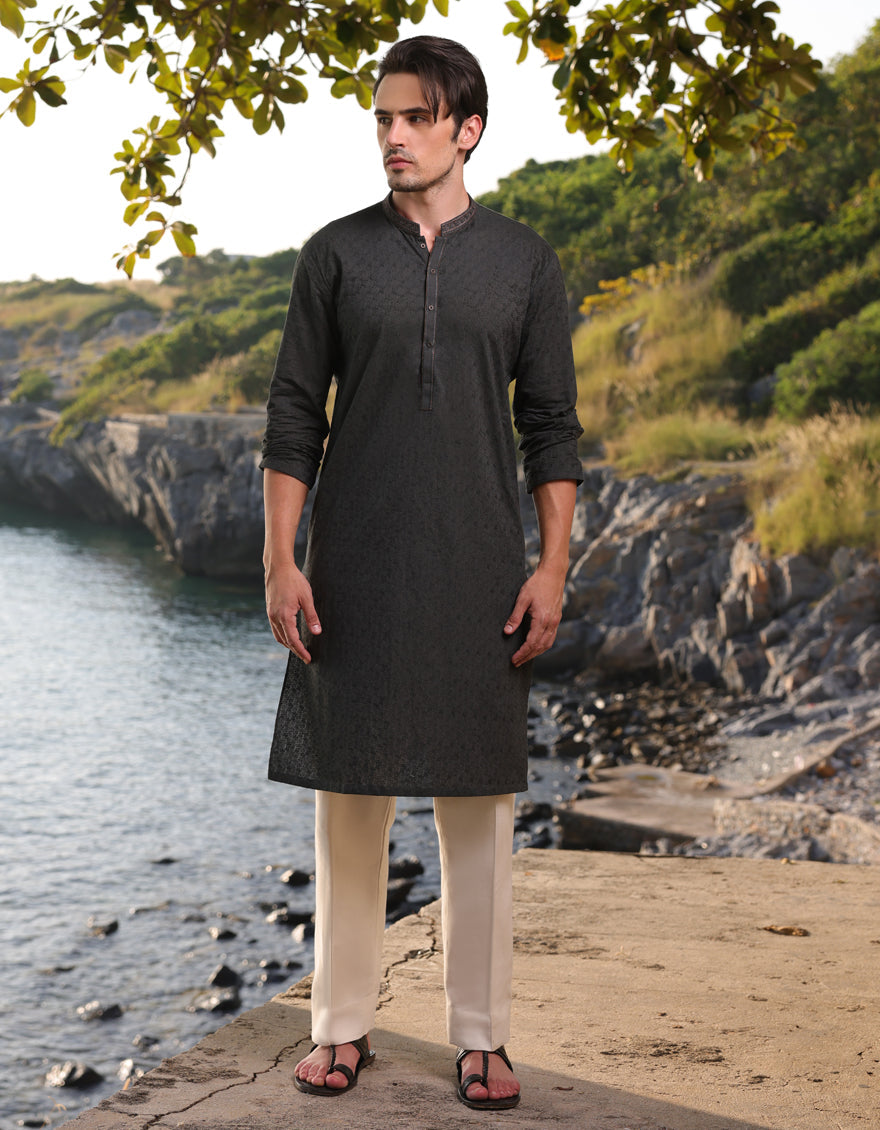 Stylish Cotton Green Kurta by J. Junaid Jamshed - Comfortable Traditional Pakistani Wear for Men - Perfect for Eid, Weddings & Casual Outings