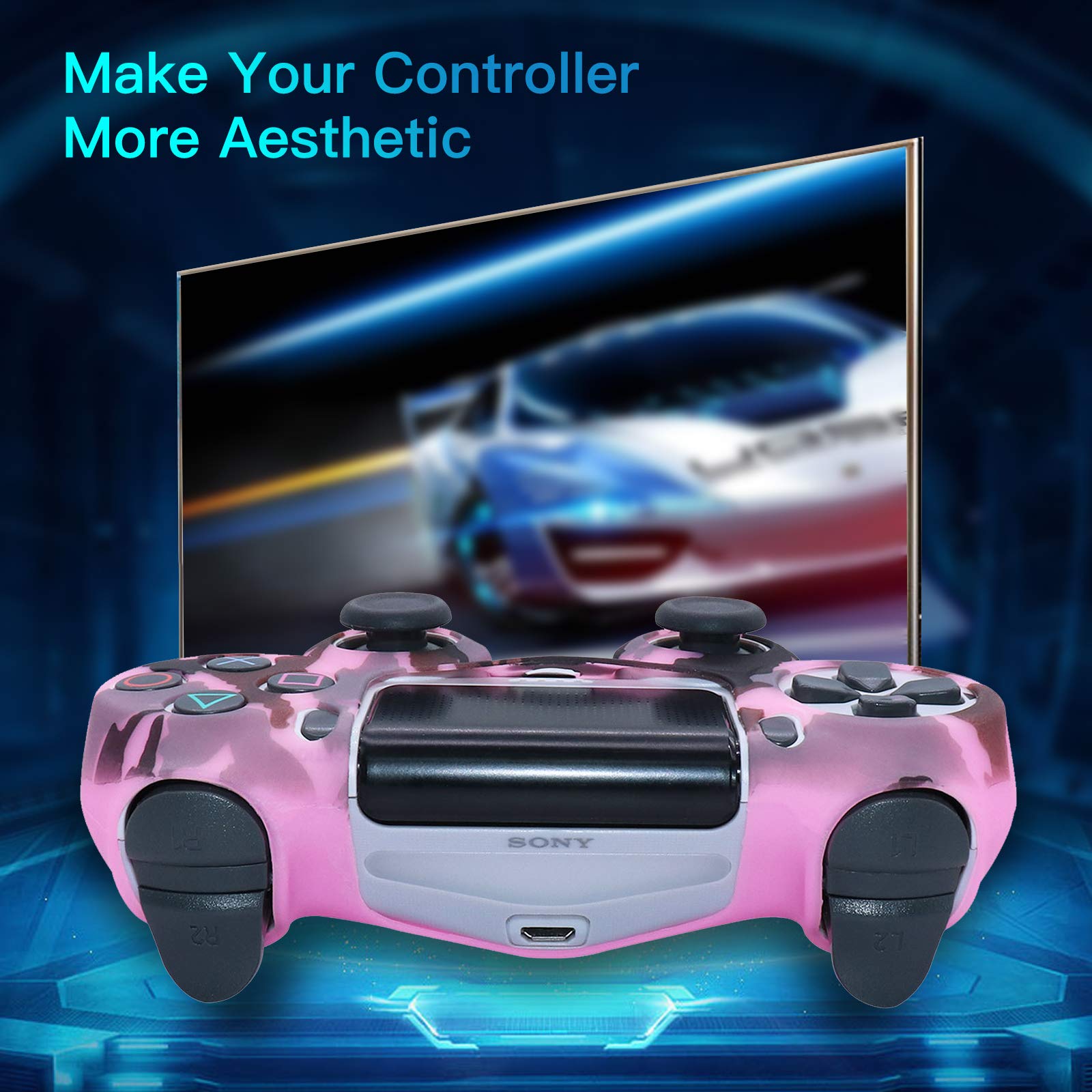 Pink Silicone PS4 Controller Skin Cover with 10 Thumb Grips - Compatible with PS4, PS4 Slim & PS4 Pro - Protective Gaming Accessory for Enhanced Grip & Comfort - Perfect for Long Gaming Sessions & Competitive Play
