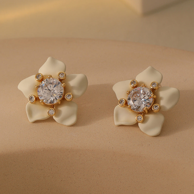 Dainty White Flower CZ Stud Earrings for Women | Cubic Zirconia Floral Earrings | Hypoallergenic Fashion Jewelry | Perfect for Weddings, Parties & Everyday Wear (DMS341)