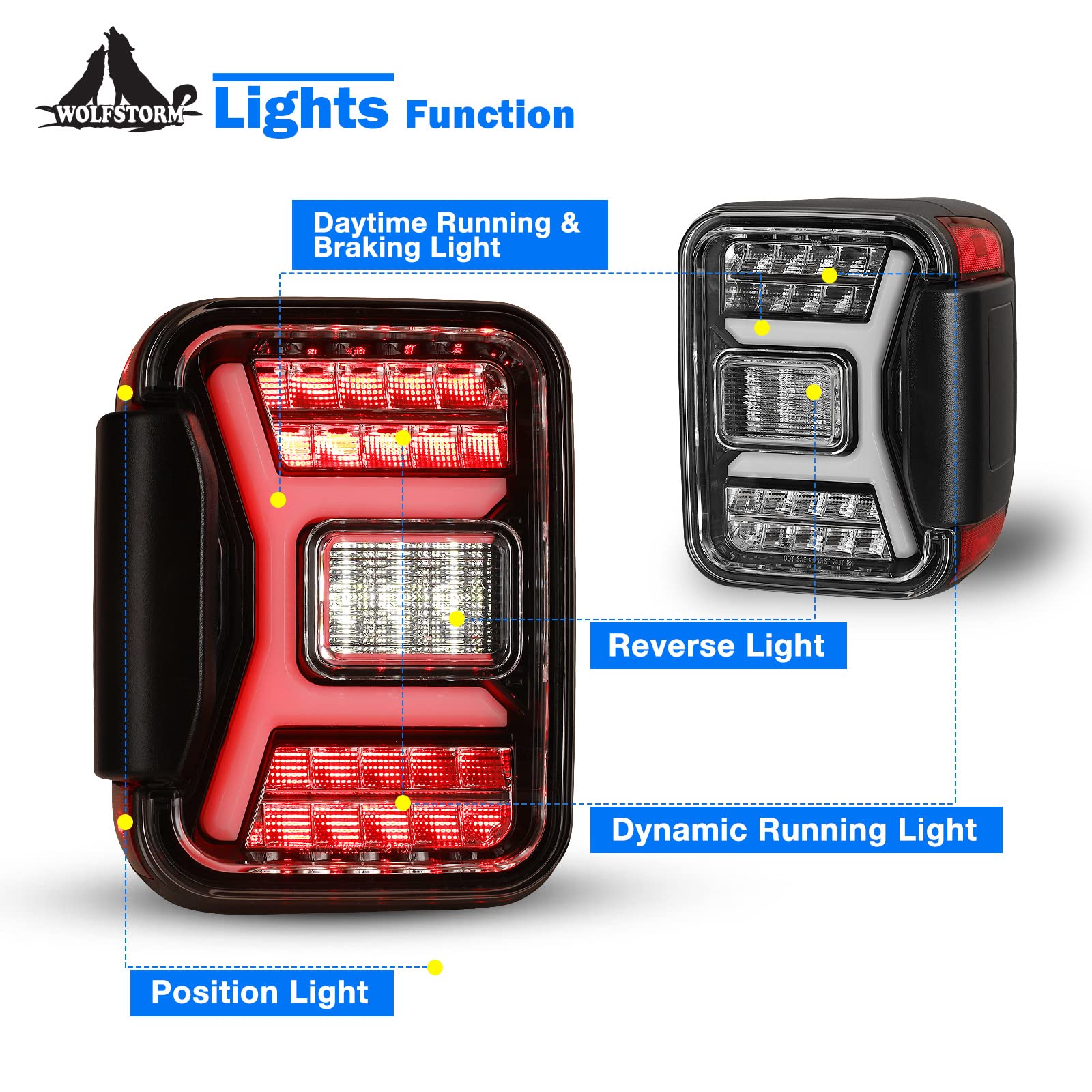 WOLFSTORM LED Tail Lights for 2019-2023 Jeep Gladiator JT - Sequential Turn Signal Tail Light Assembly (Clear Lens) - 1 Pair - Upgrade for Off-Road & Night Driving Safety