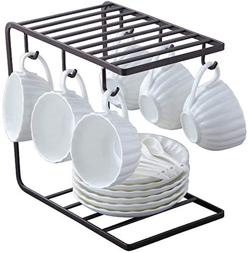 Craftize Mstore 6-Hook Iron Mug Dish Rack Holder - Black Countertop Coffee Cup Organizer for Kitchen Cabinet | Perfect for Displaying Mugs, Cups & Utensils in Home, Cafe or Office