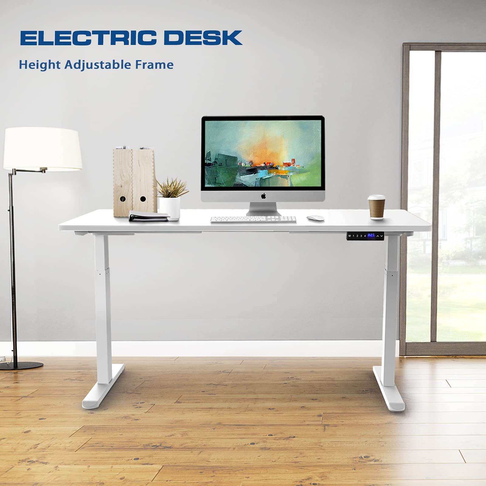 AIMEZO Dual Motor Electric Standing Desk Frame - Height Adjustable with 4 Memory Presets & USB Charging Port for Home Office (2-Tier Legs, White) | Perfect for Work from Home, Gaming Setup & Study Room Ergonomics