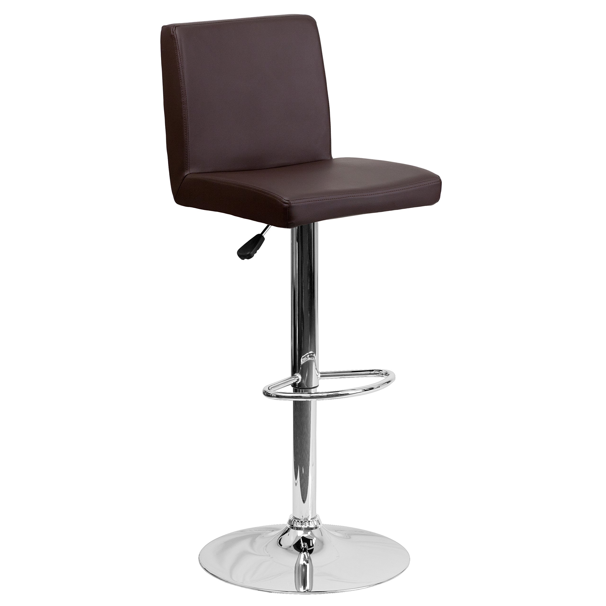 Brown Vinyl Adjustable Height Bar Stool with Panel Back - Perfect for Kitchen Islands, Breakfast Bars & Home Decor