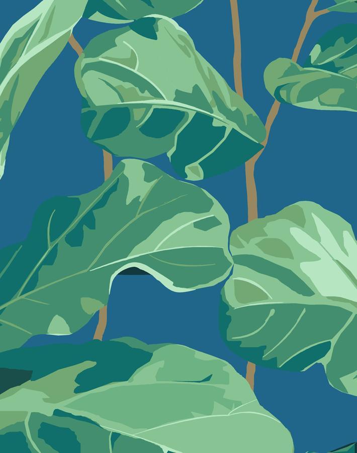 Nathan Turner Fiddle Fig Wallpaper in Cadet Blue - Botanical Peel and Stick Wallpaper for Living Room, Bedroom, and Nursery Decor