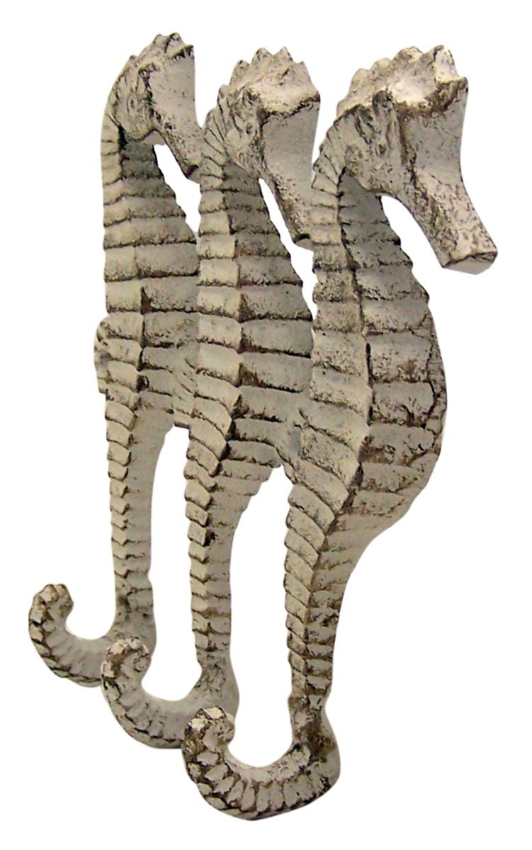 Large Rustic White Cast Iron Sea Horse Wall Hooks - 8.75 Inch - Coastal Decor for Bathroom, Bedroom & Entryway Organization