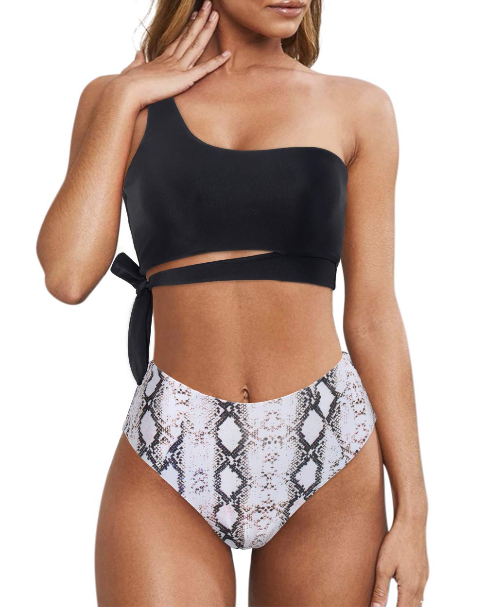 MOOSLOVER Women's One Shoulder High Waisted Bikini Set - Sexy High Cut Two Piece Swimwear for Beach, Pool Party & Summer Vacation