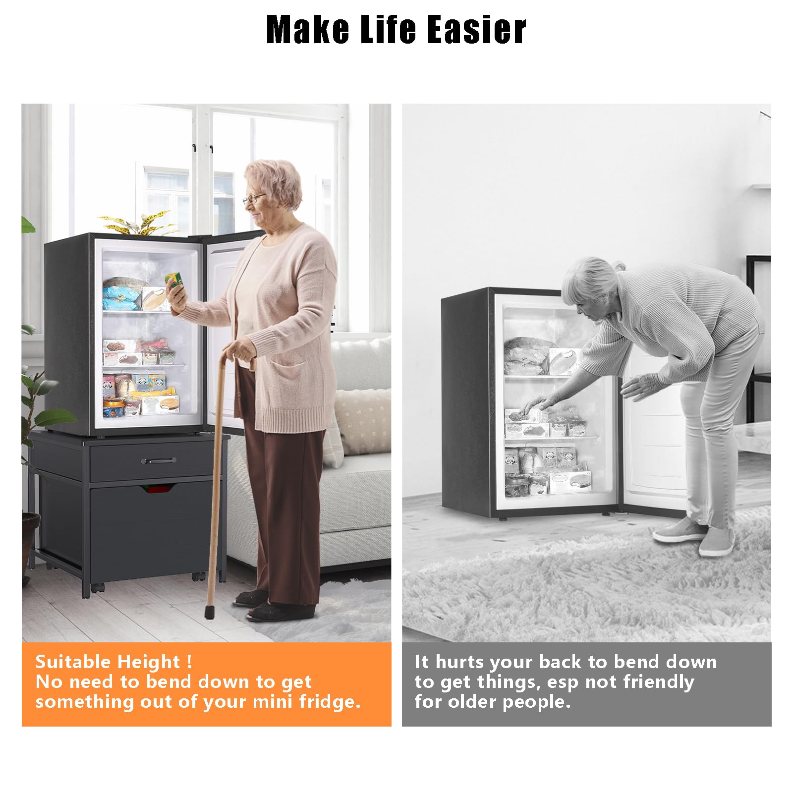 GDLF Heavy Duty Mini Fridge Stand with Storage & Rolling Cabinet - 220LBS Capacity Tabletop for Dorm, Apartment, Office, Bedroom - Perfect for Small Spaces & Beverage Organization
