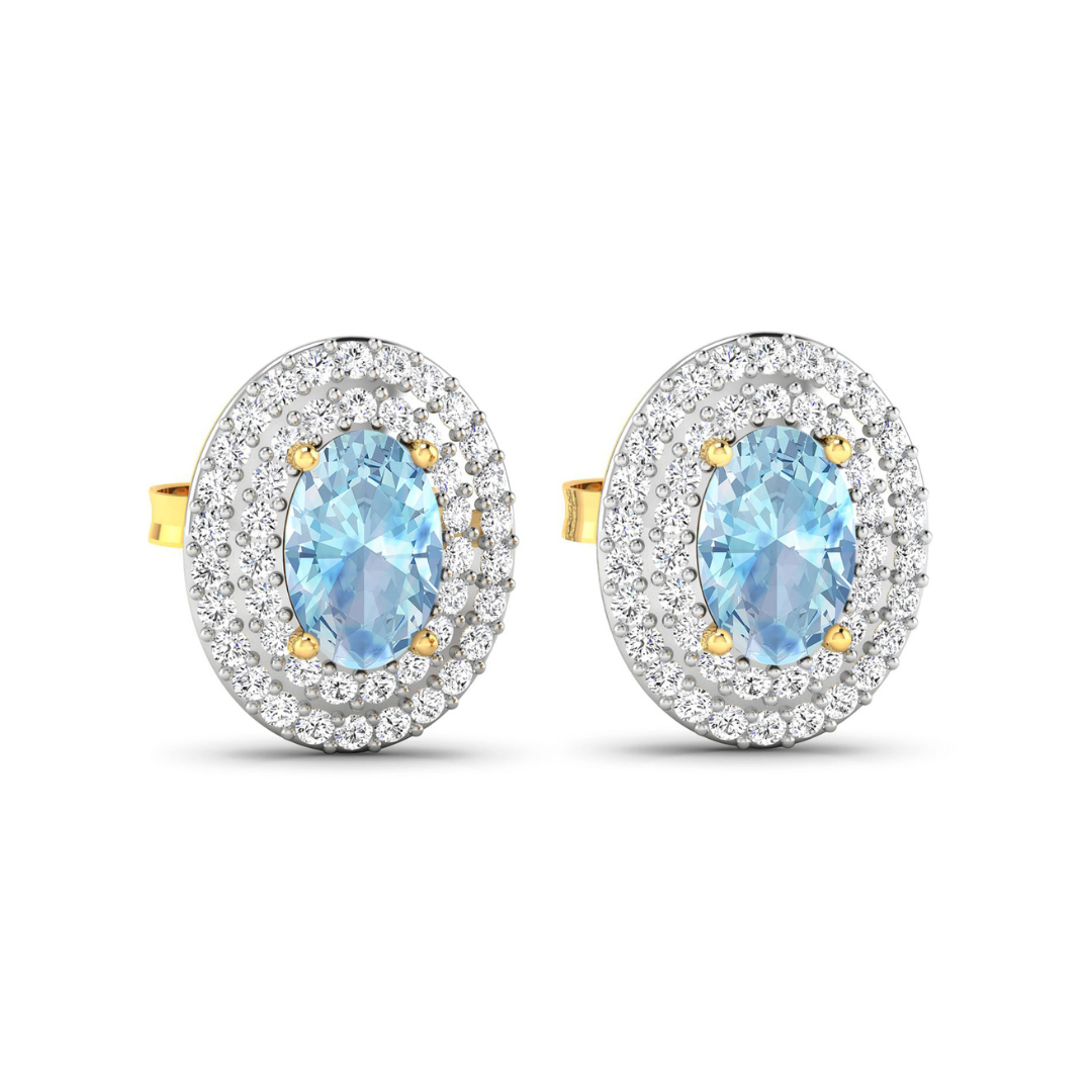 Genuine Aquamarine and Diamond Halo Stud Earrings - 14K White Gold Elegant Jewelry for Women | Perfect for Weddings, Anniversaries & Special Occasions