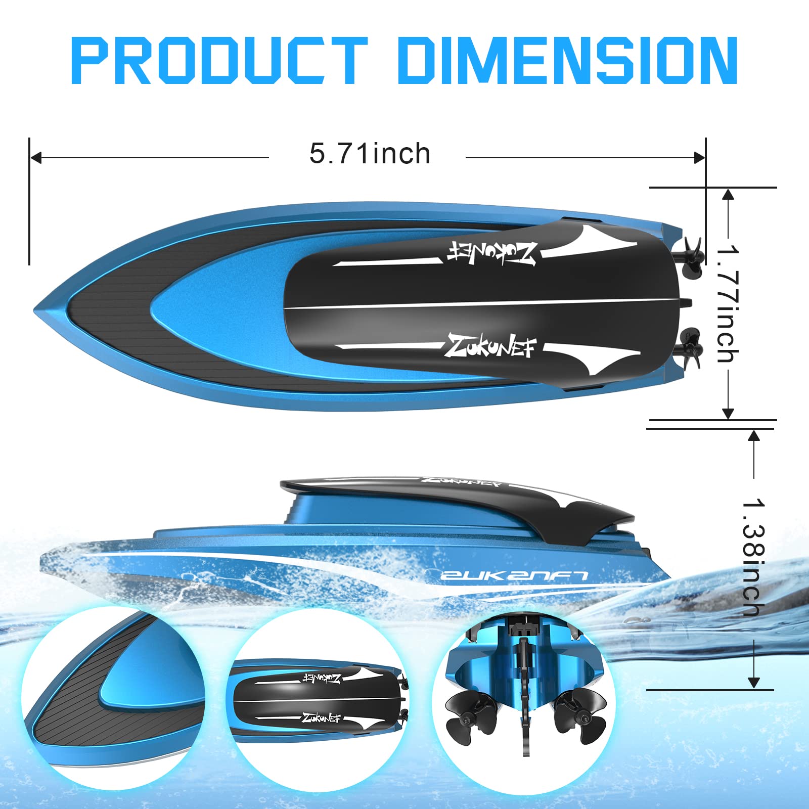 Uleway 2.4GHz Remote Control Boat for Kids & Adults - High Speed Mini RC Racing Boat Toy with LED Lights for Pool, Lake & Ocean - Perfect for Indoor & Outdoor Water Play, Birthday Gifts & Family Fun