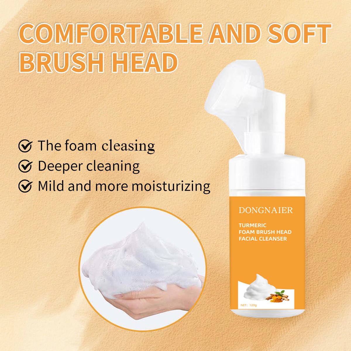 Glow Wash Turmeric Face Cleanser with Brush - Deep Cleansing Exfoliating Scrub, Turmeric Foaming Facial Wash for Skin Brightening & Pore Minimizing, Removes Excess Keratin & Firms Skin (100ml) - Perfect for Daily Skincare Routine & Acne-Prone Skin
