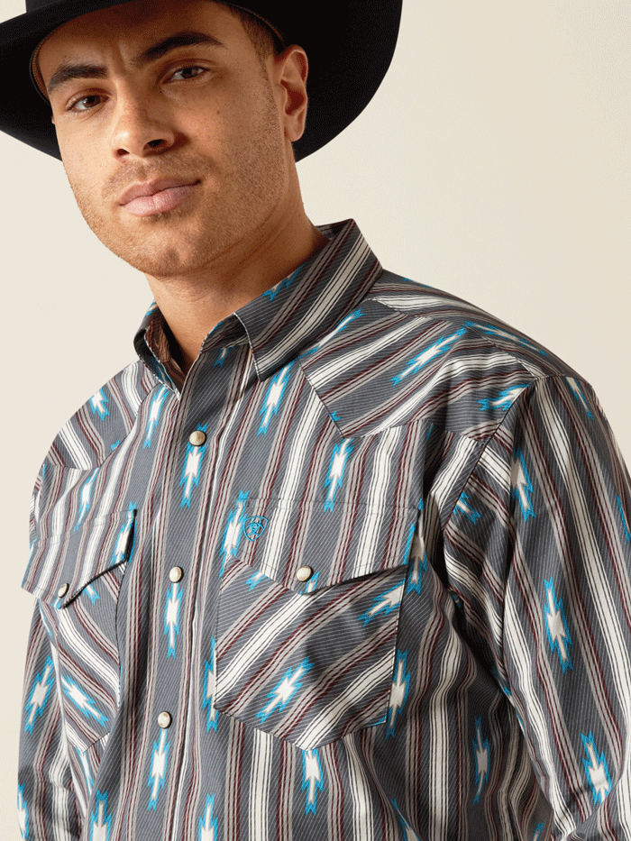 Ariat Men's Callahan Classic Fit Shirt - Grey Western Plaid Long Sleeve Button Down for Casual Wear & Outdoor Activities