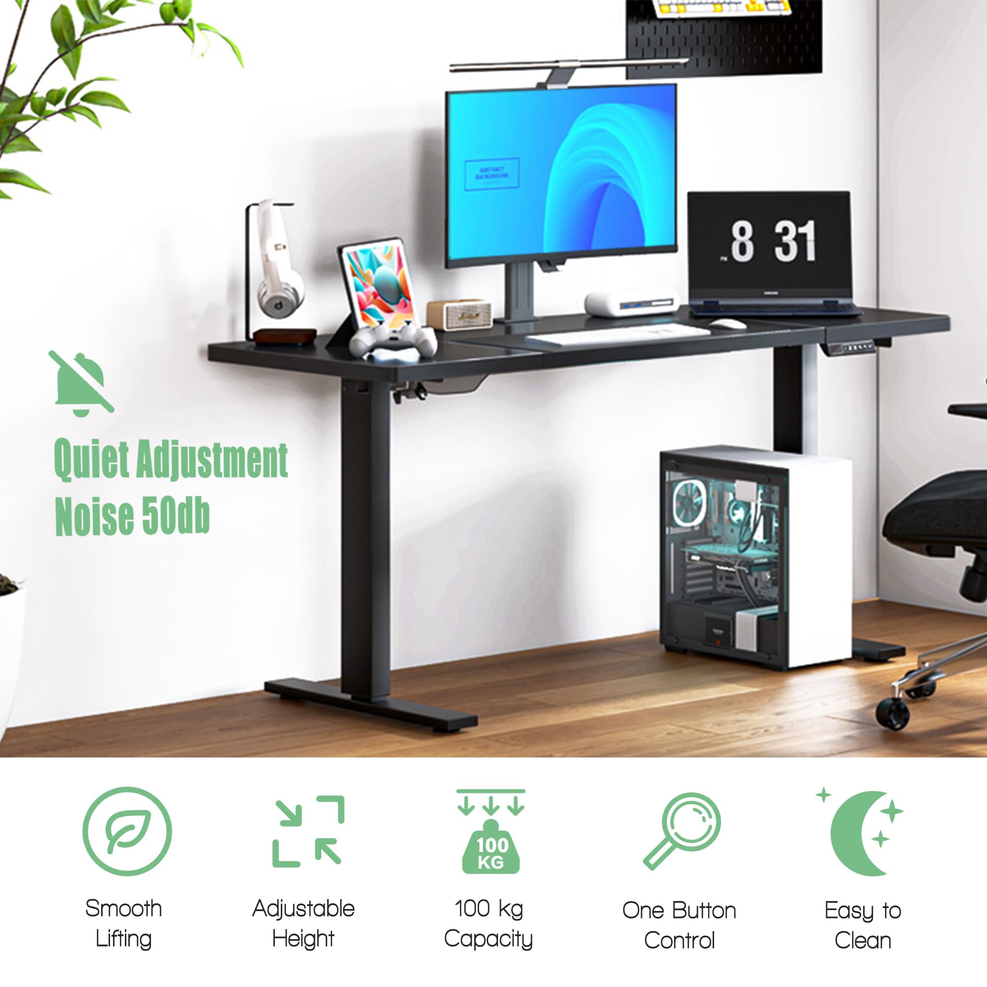 Soges 63 Inch Electric Standing Desk - Height Adjustable Ergonomic Computer Desk for Home Office, Sit Stand Workstation (Black) | Perfect for Remote Work, Gaming & Study Spaces