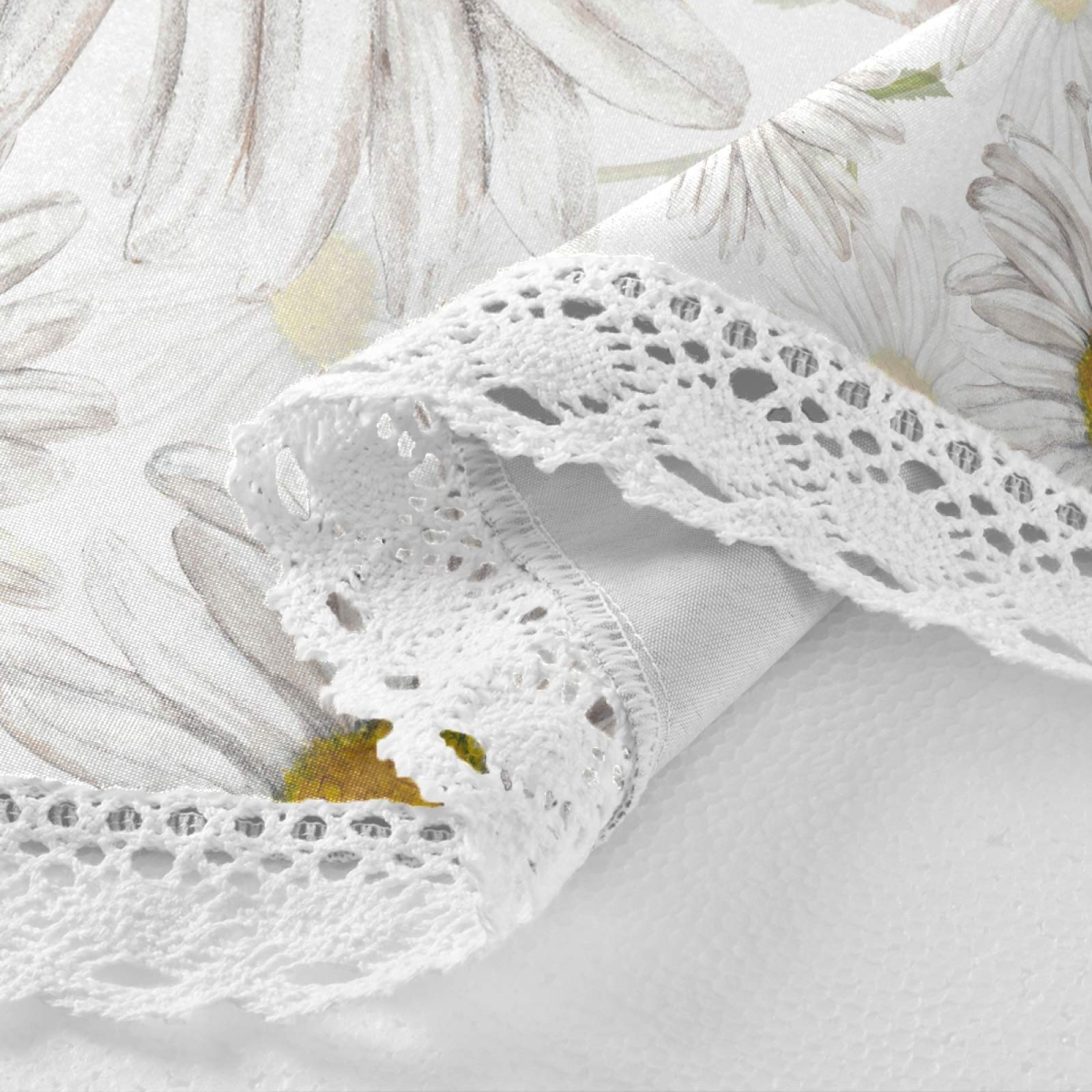 White Lace Round Tablecloth 60 Inch - Chamomile Daisy Floral Polyester Table Cover for Party, Wedding, Dinner Decor & Home Dining Room Decorations