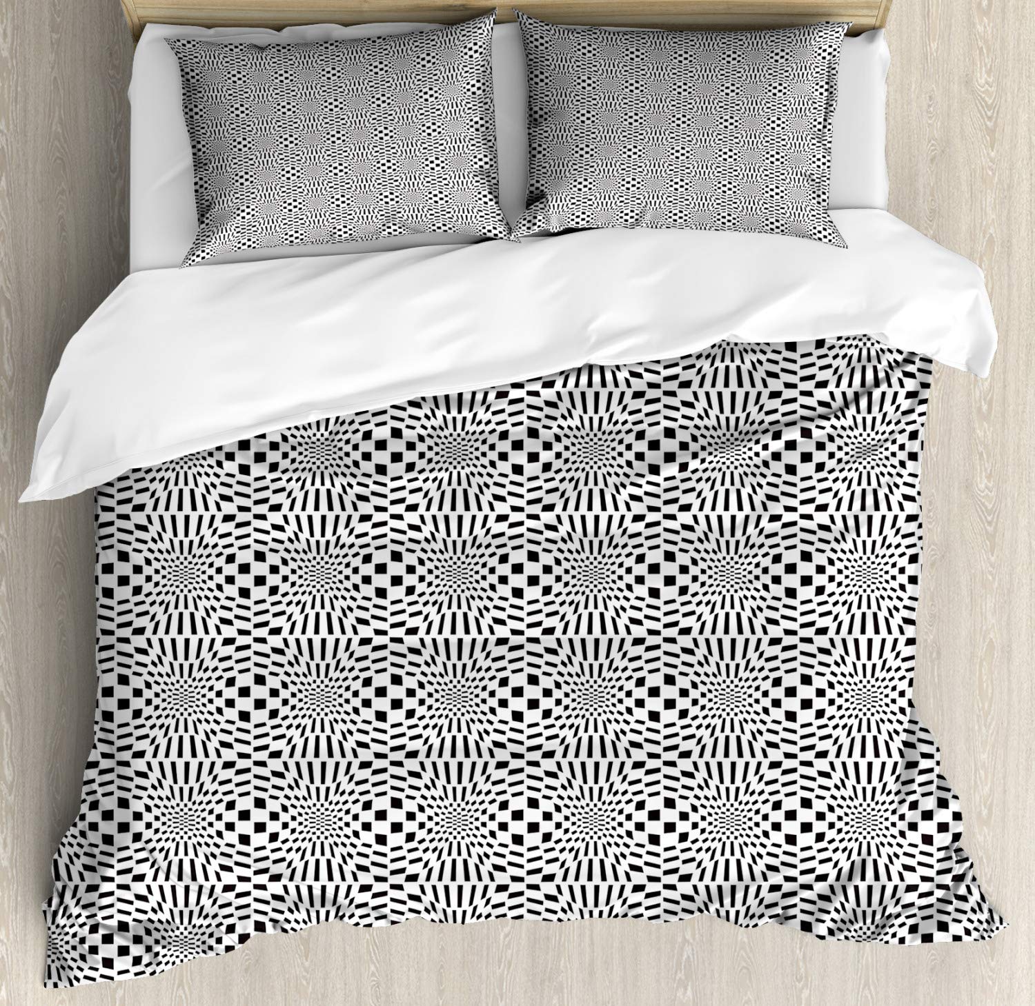 Ambesonne Optical Illusion Duvet Cover Set - 3 Piece Queen Size Bedding with 2 Pillow Shams, Black & Grey Geometric Square Design | Modern Home Decor for Bedroom, Guest Room & Dorm | Perfect for Contemporary Living Spaces & College Student Housing